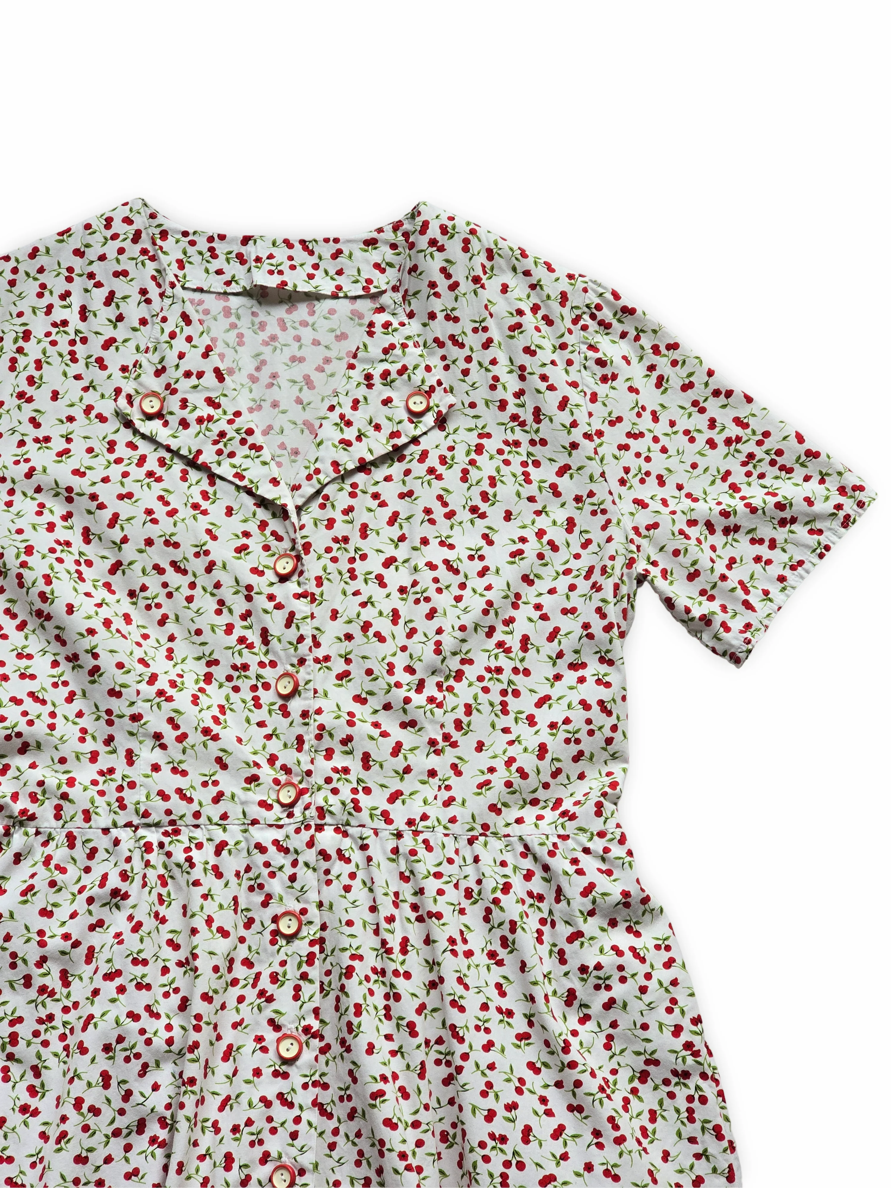 Vintage Handmade Cherry Print Button Down A-Line Midi Dress - L - Image 5