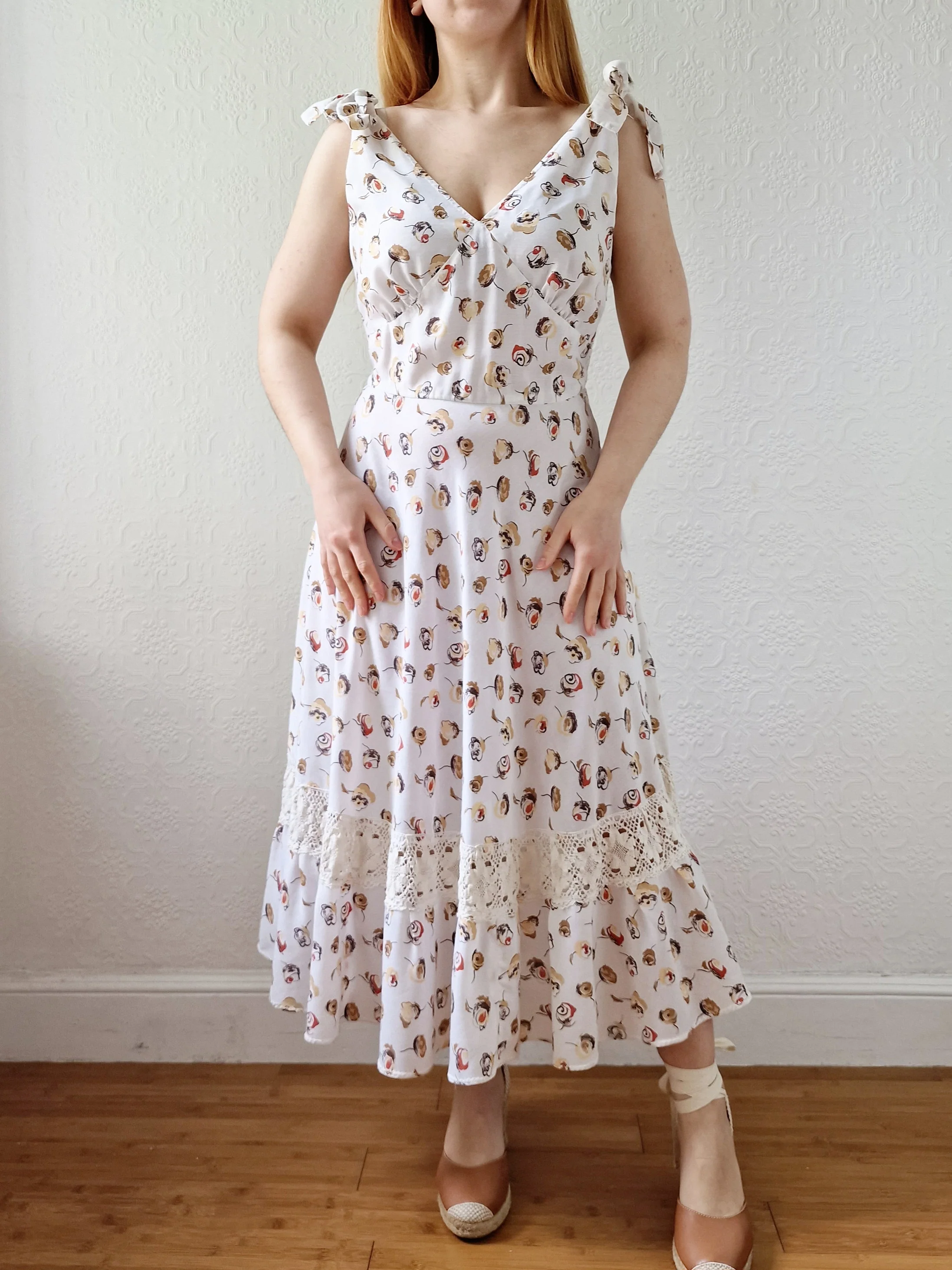 Vintage Handmade Cream Sleeveless Sundress with Crochet Detail - M/L - Image 2
