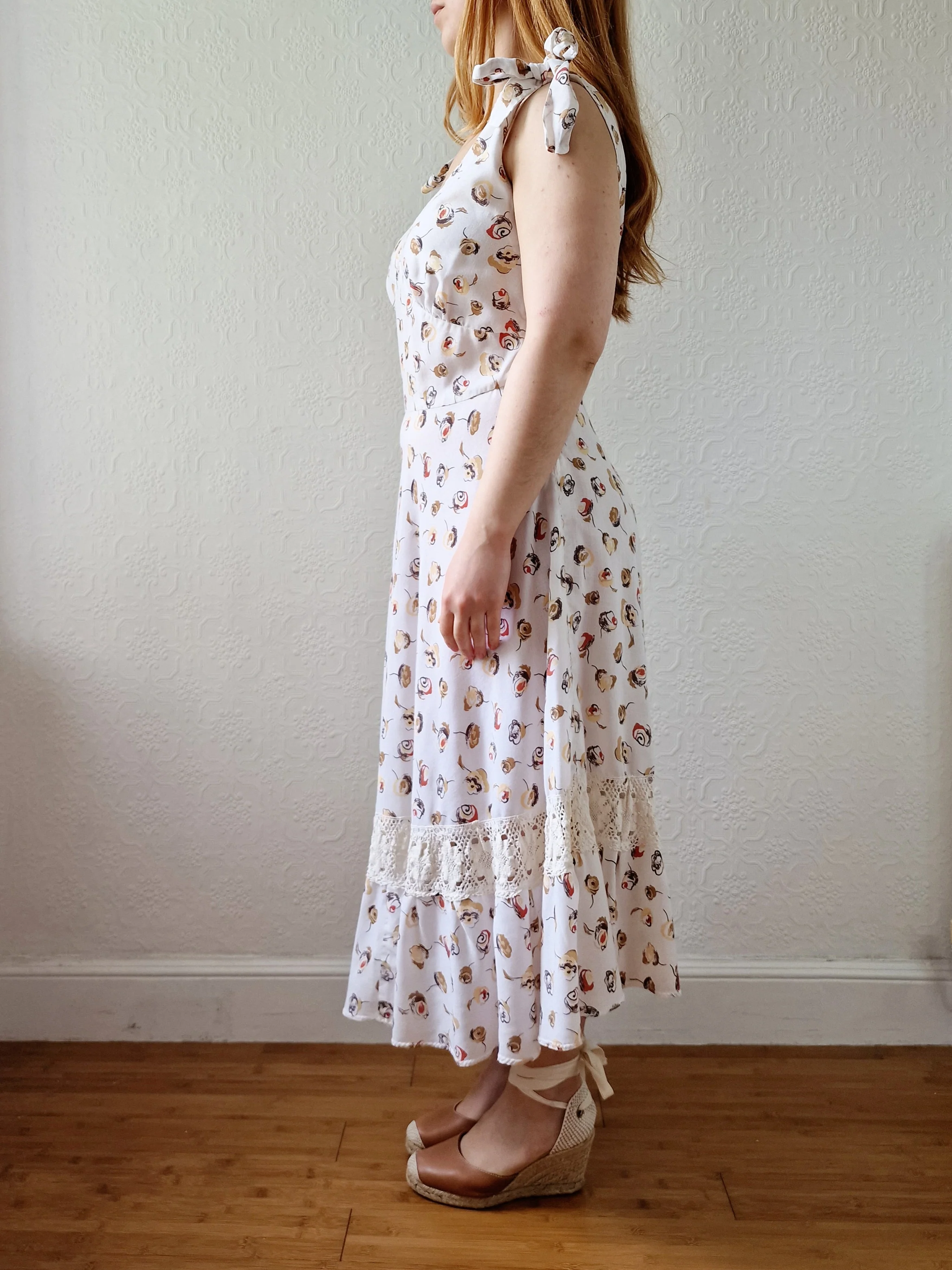 Vintage Handmade Cream Sleeveless Sundress with Crochet Detail - M/L - Image 3