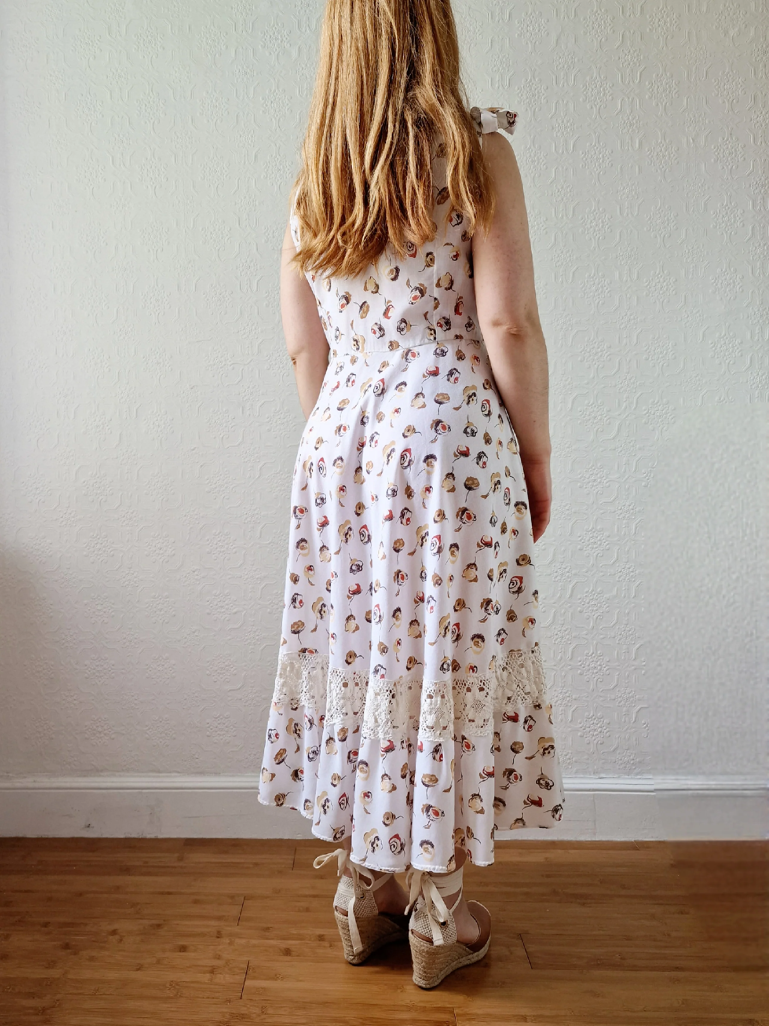 Vintage Handmade Cream Sleeveless Sundress with Crochet Detail - M/L - Image 4