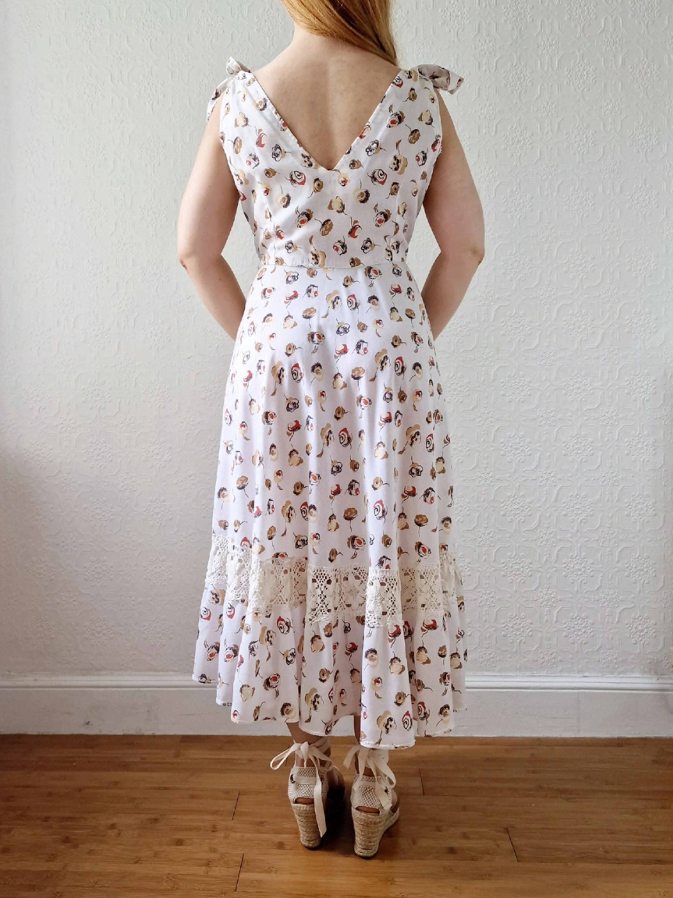 Vintage Handmade Cream Sleeveless Sundress with Crochet Detail - M/L - Image 5