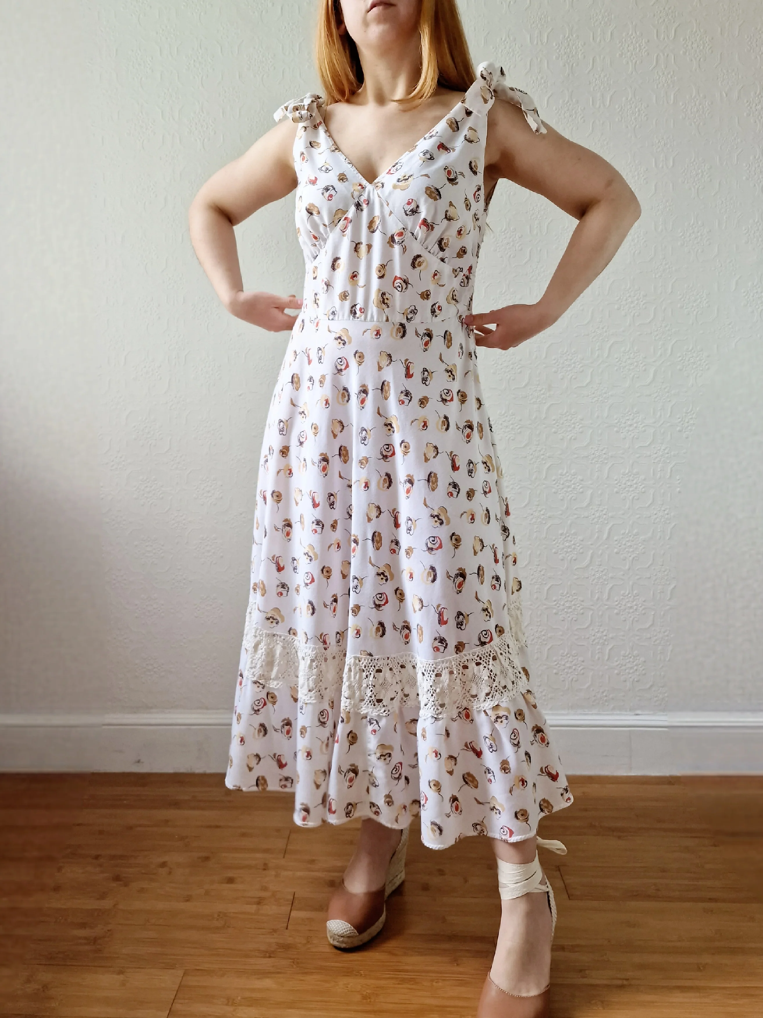 Vintage Handmade Cream Sleeveless Sundress with Crochet Detail - M/L - Image 7