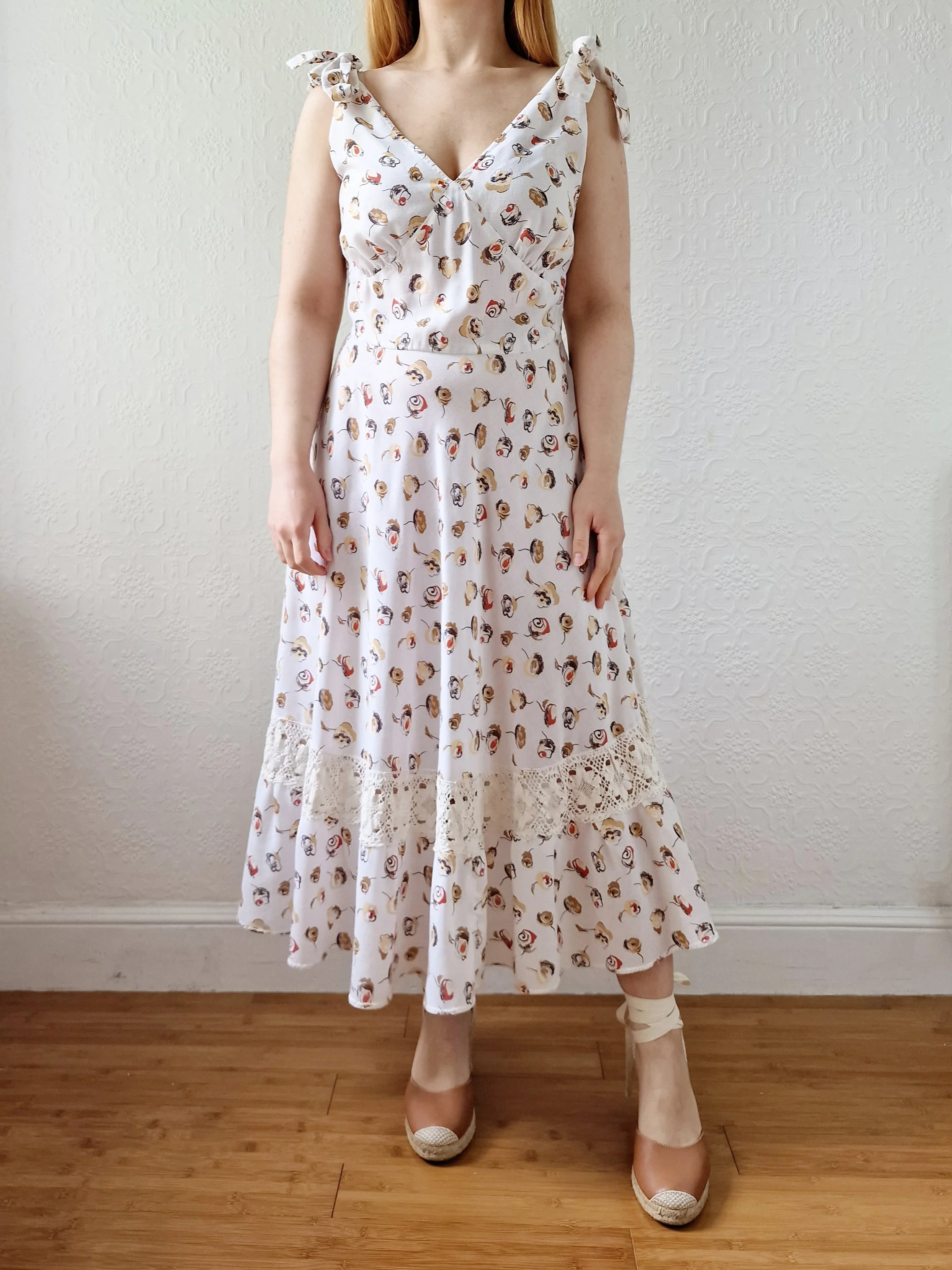 Vintage Handmade Cream Sleeveless Sundress with Crochet Detail - M/L - Image 8