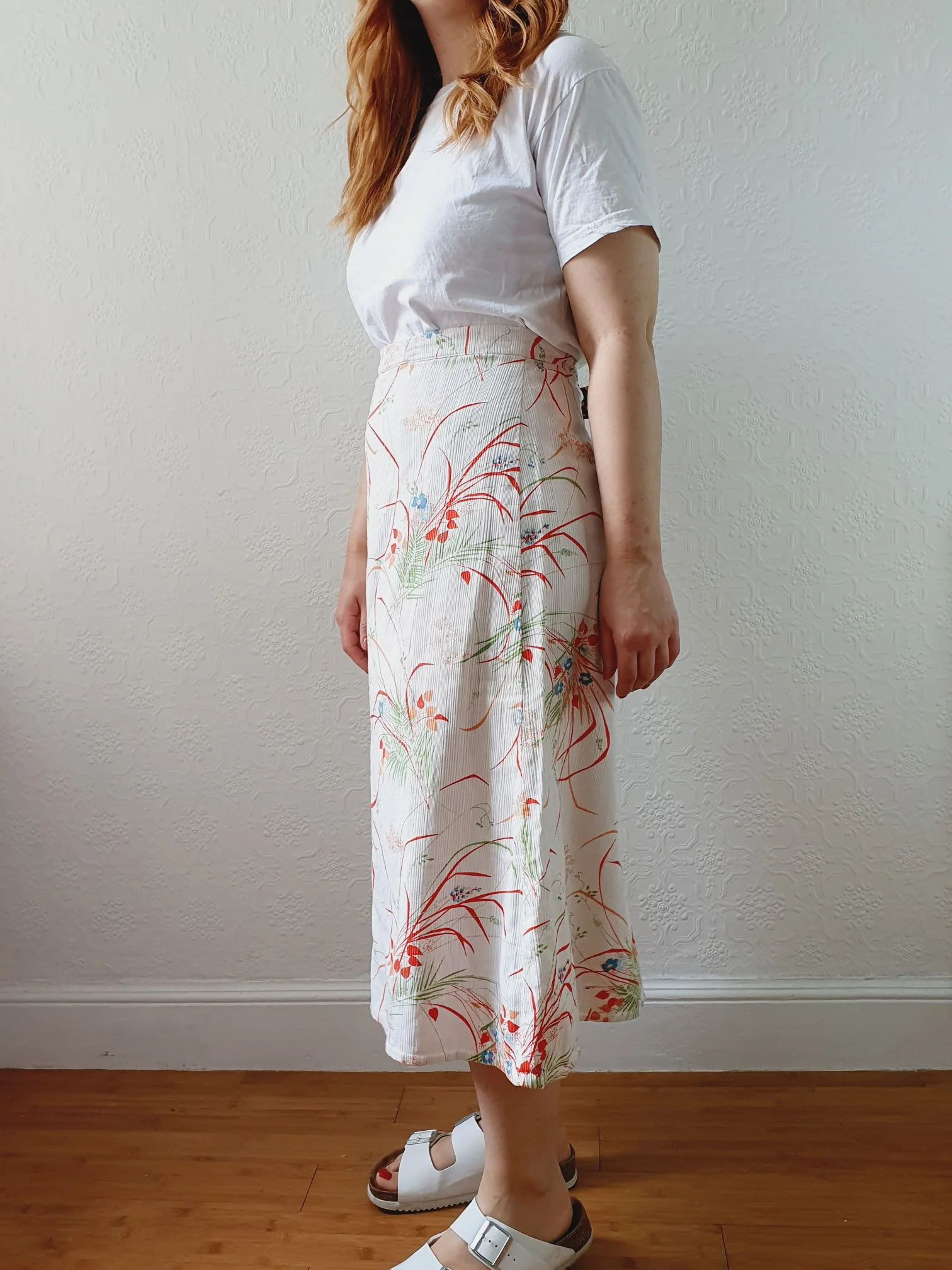 Vintage Handmade White & Red Floral A-line Skirt - M - Image 3