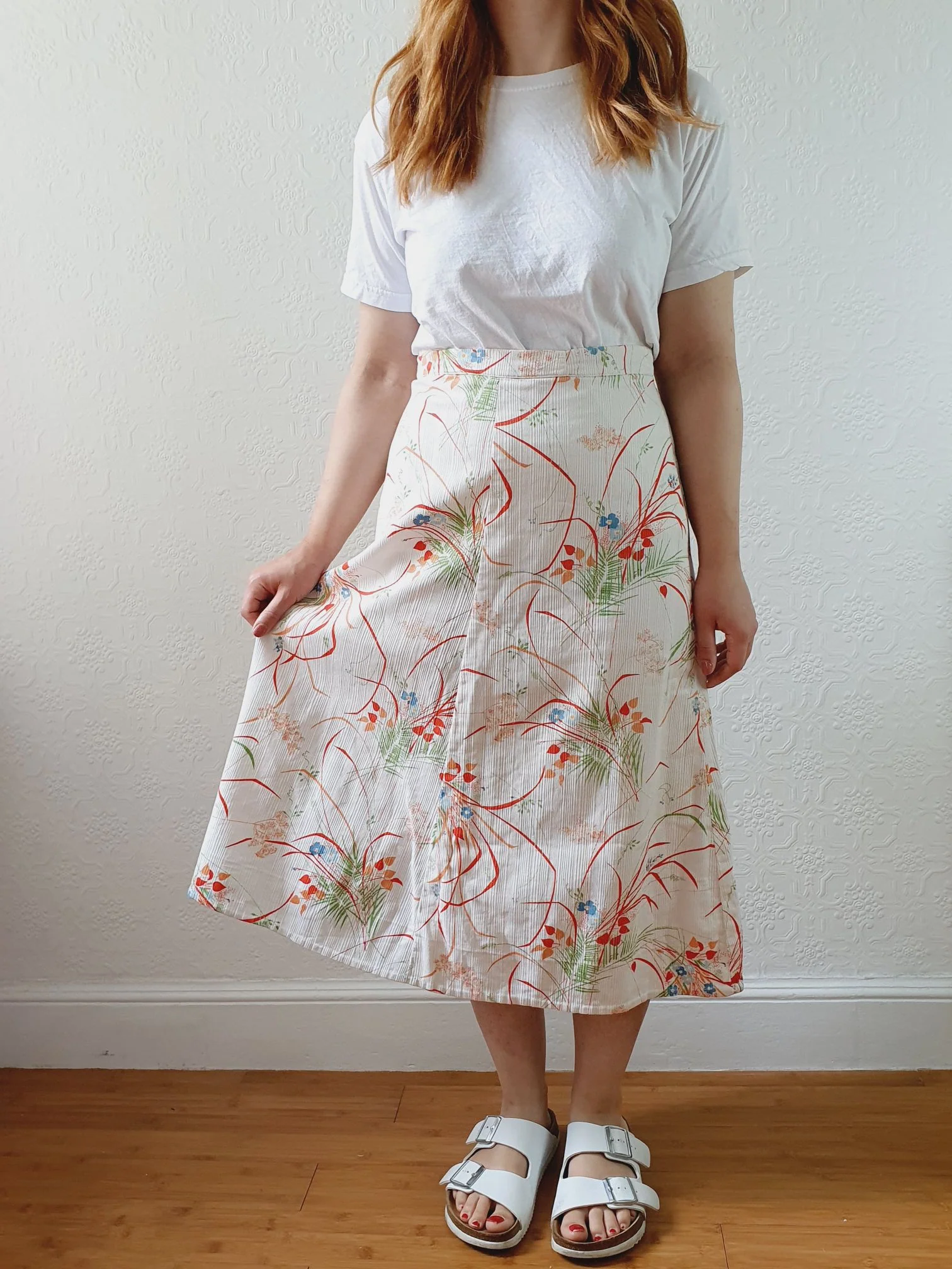 Vintage Handmade White & Red Floral A-line Skirt - M - Image 5