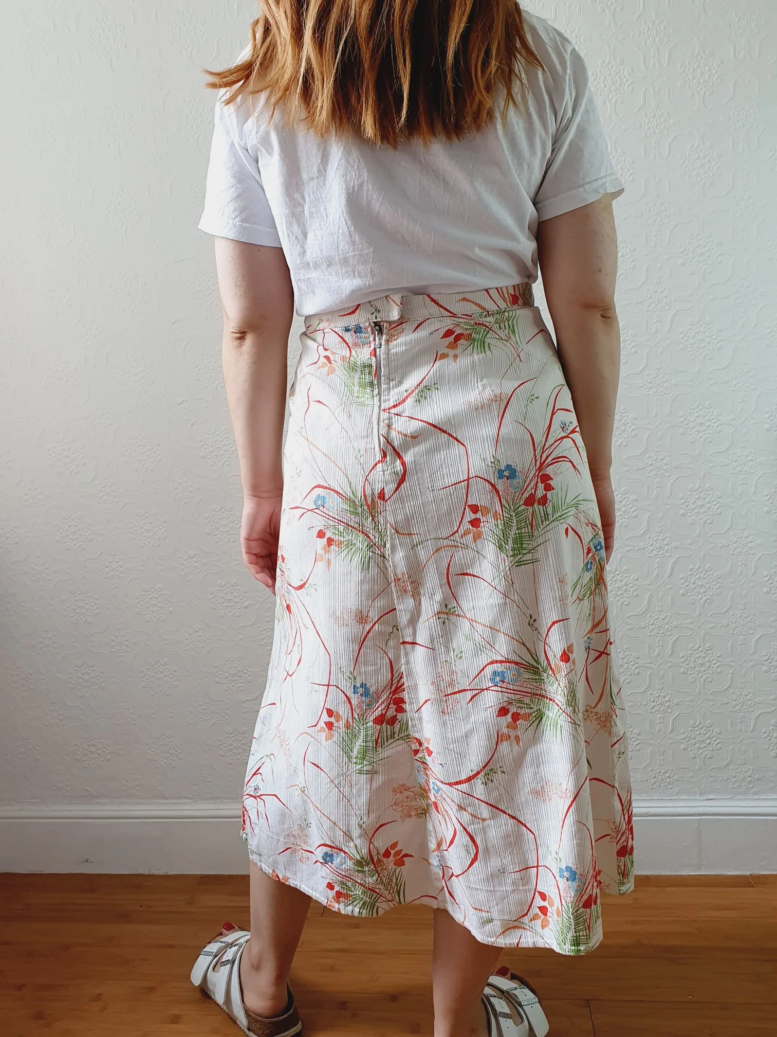Vintage Handmade White & Red Floral A-line Skirt - M - Image 6