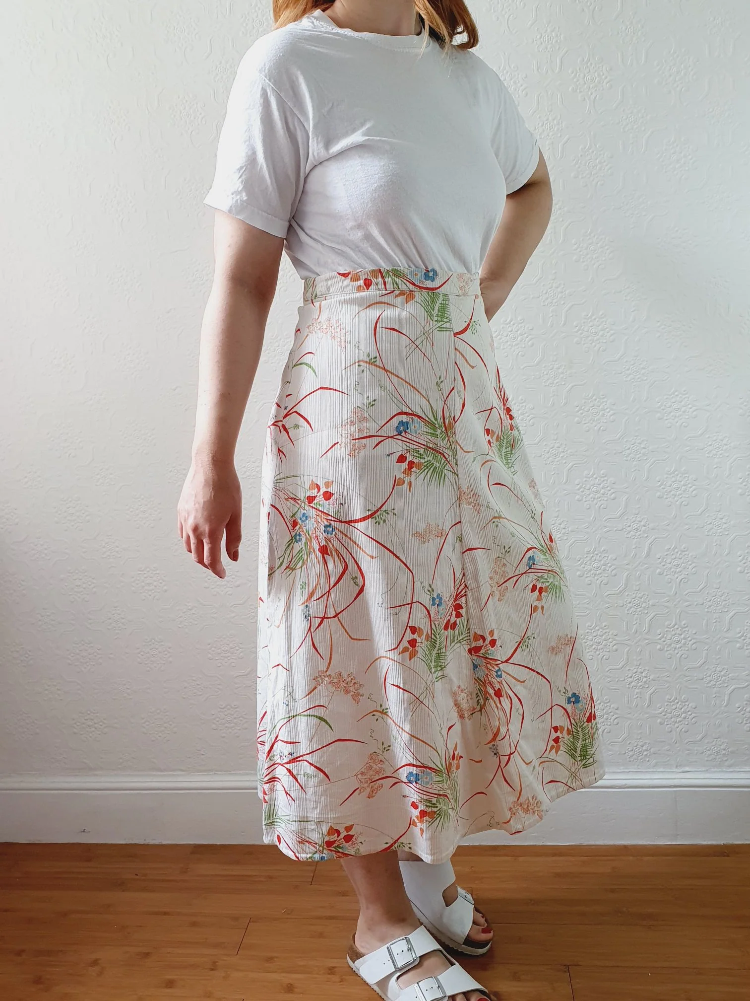 Vintage Handmade White & Red Floral A-line Skirt - M - Image 8