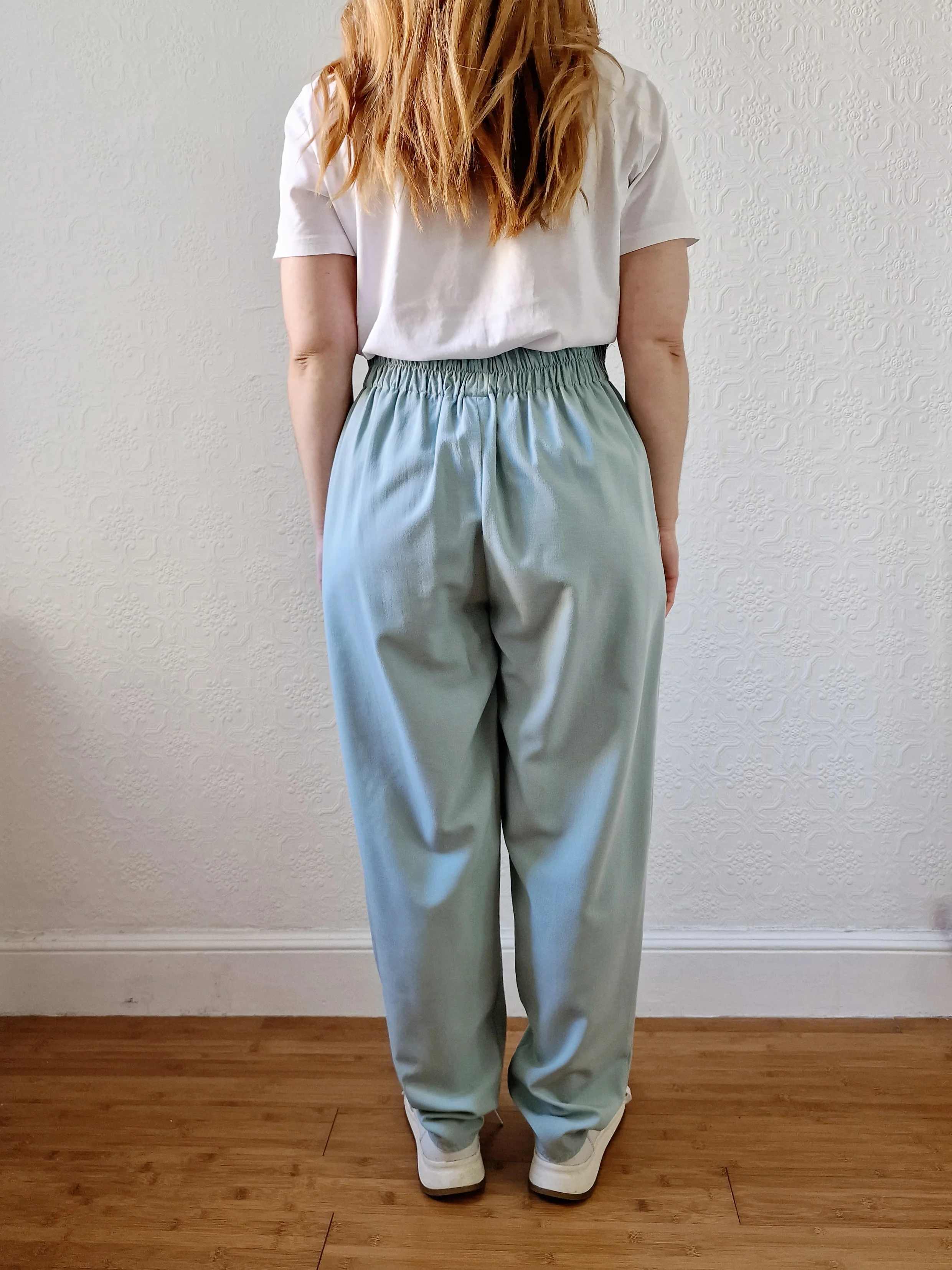Vintage Duck Egg Blue High Waisted Pleated Straight Leg Trousers - L - Image 4