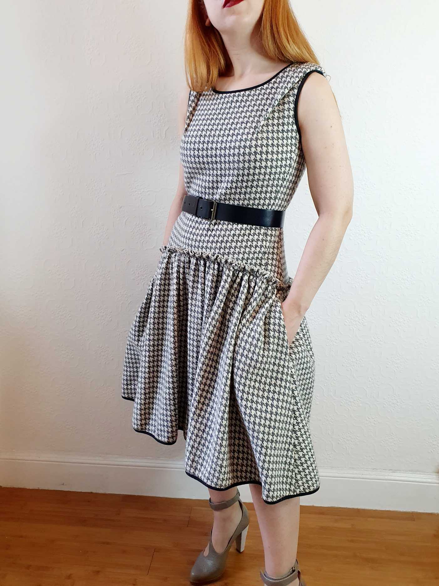 Vintage Houndstooth Drop Waist Dress - S/M