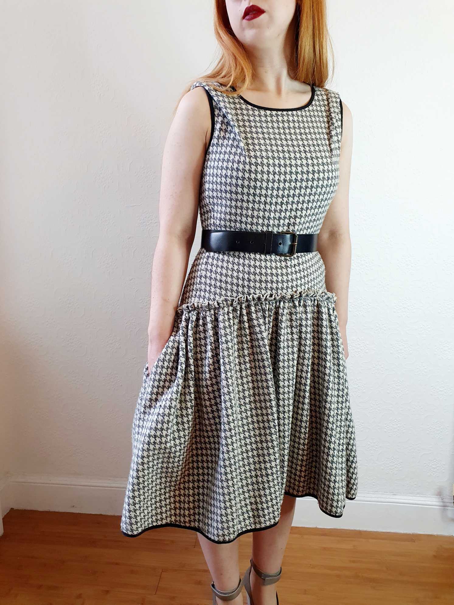 Vintage Houndstooth Drop Waist Dress - S/M - Image 3