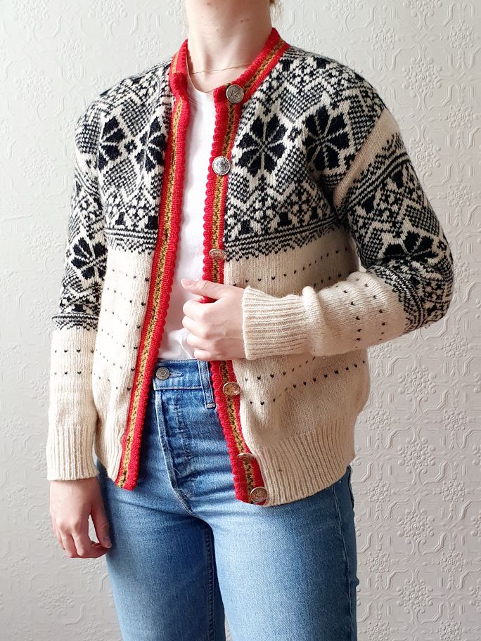 Vintage Icelandic Style Wool Cardigan - XS/S