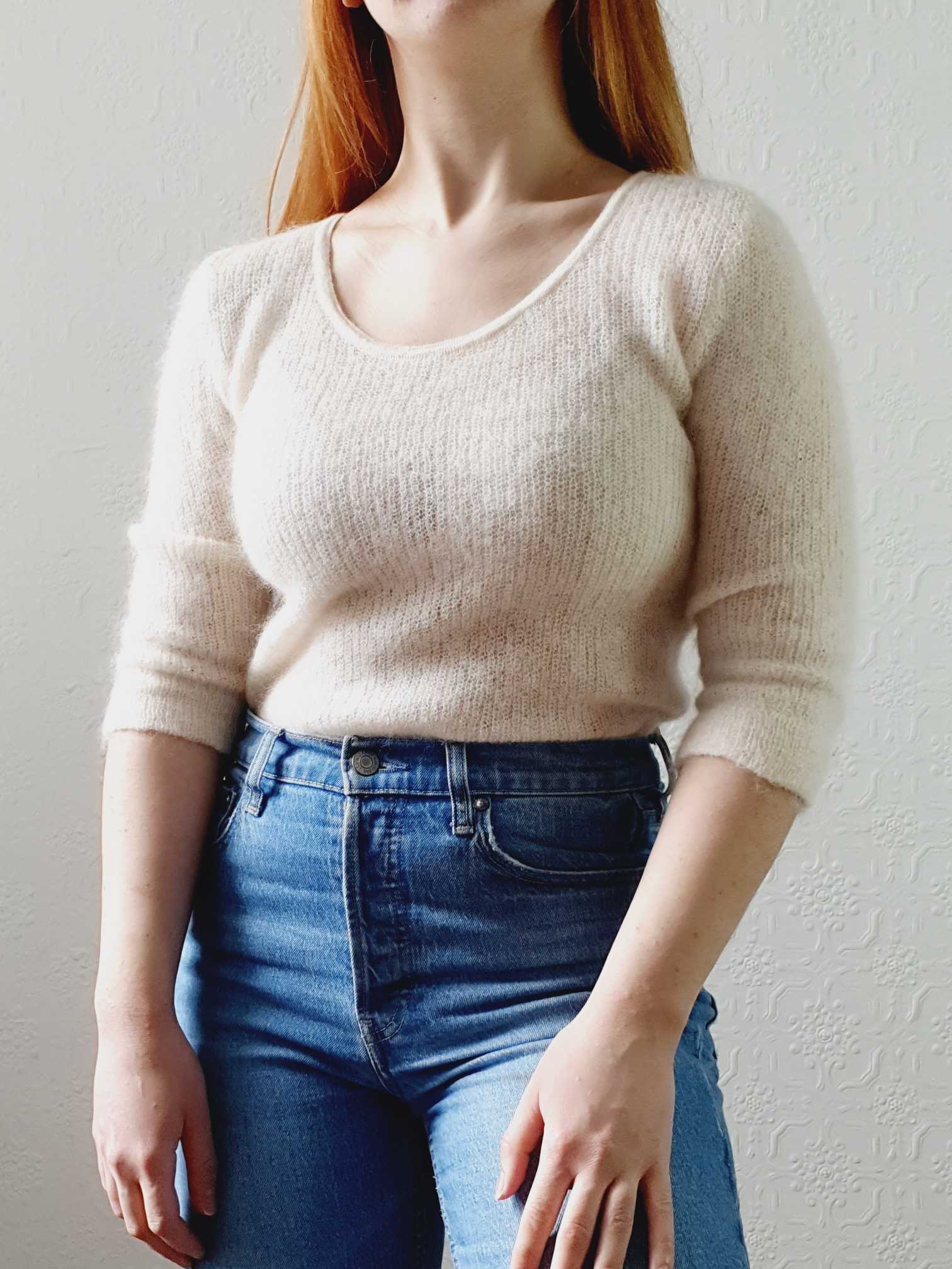Vintage Ivory Crew Neck Mohair Jumper with Bow - XS - Image 2