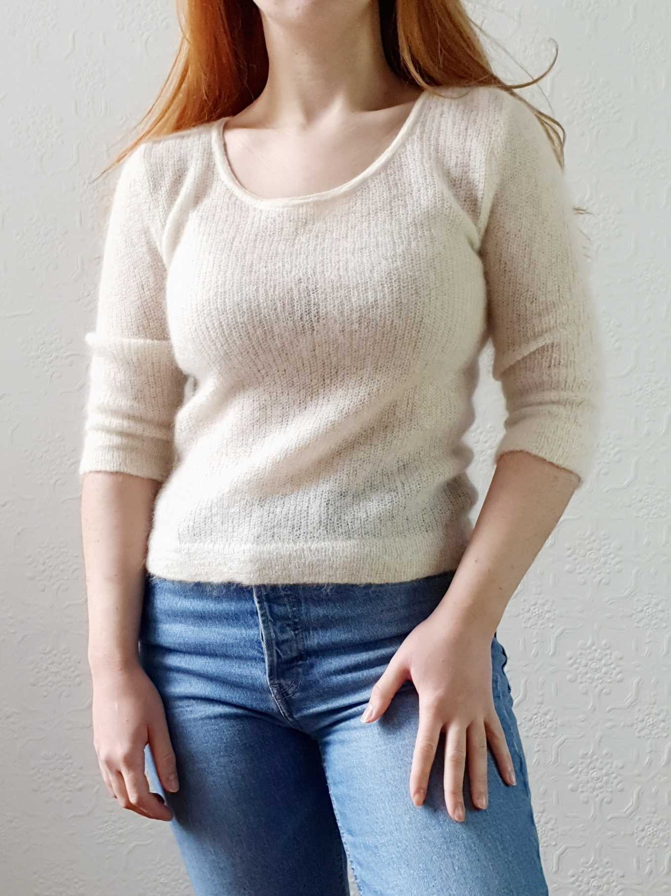 Vintage Ivory Crew Neck Mohair Jumper with Bow - XS - Image 5