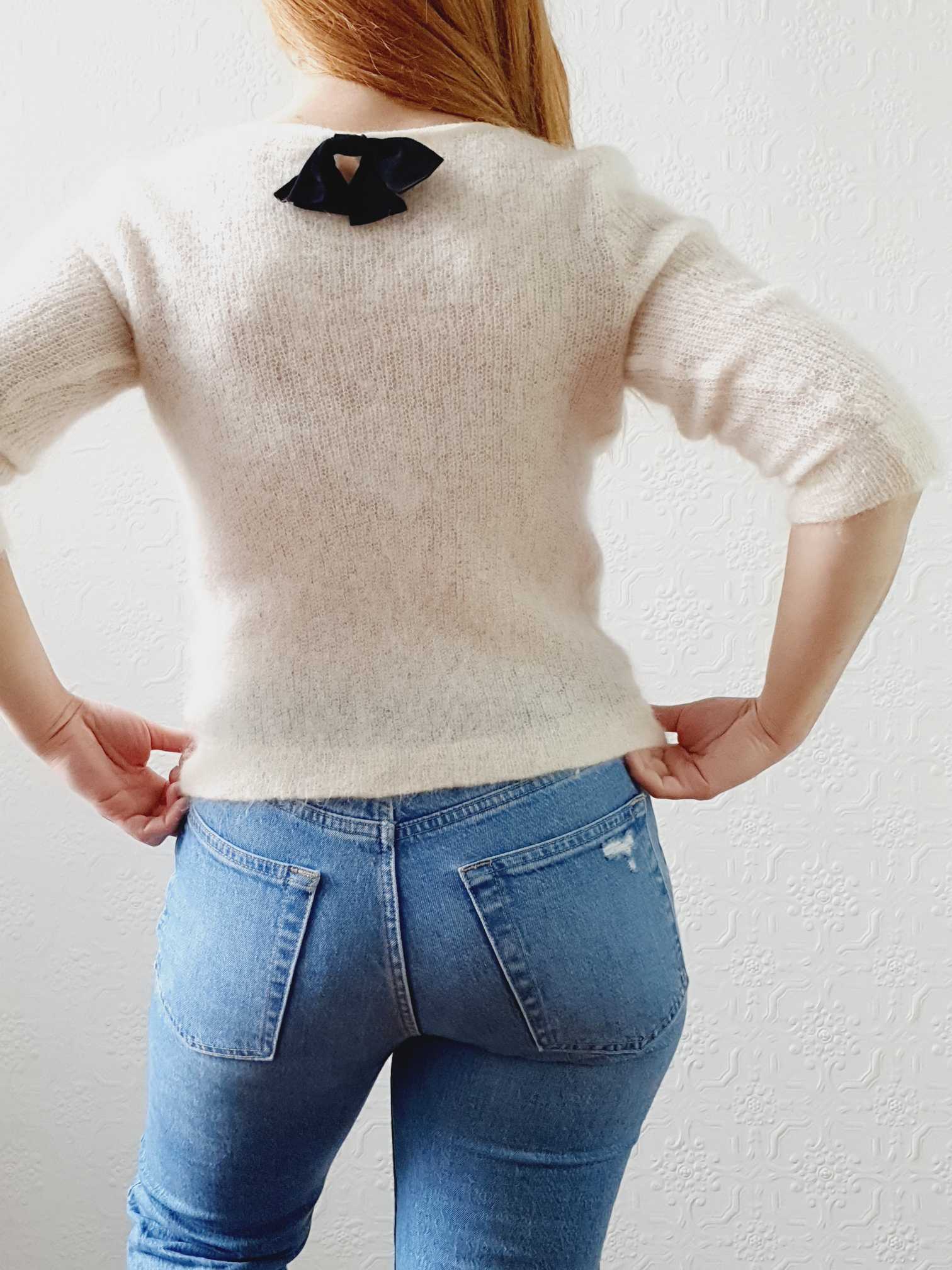 Vintage Ivory Crew Neck Mohair Jumper with Bow - XS - Image 6