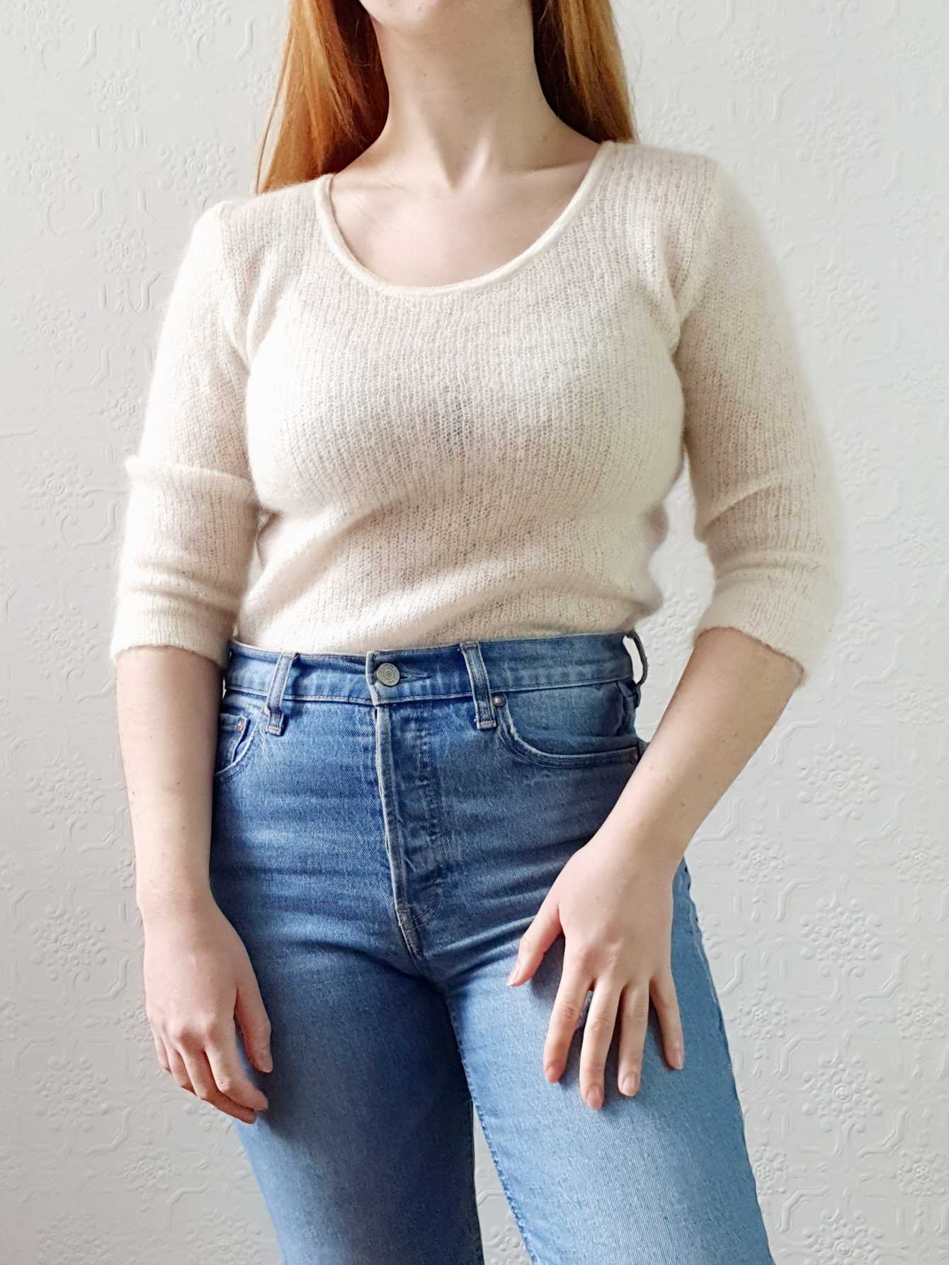 Vintage Ivory Crew Neck Mohair Jumper with Bow - XS - Image 7
