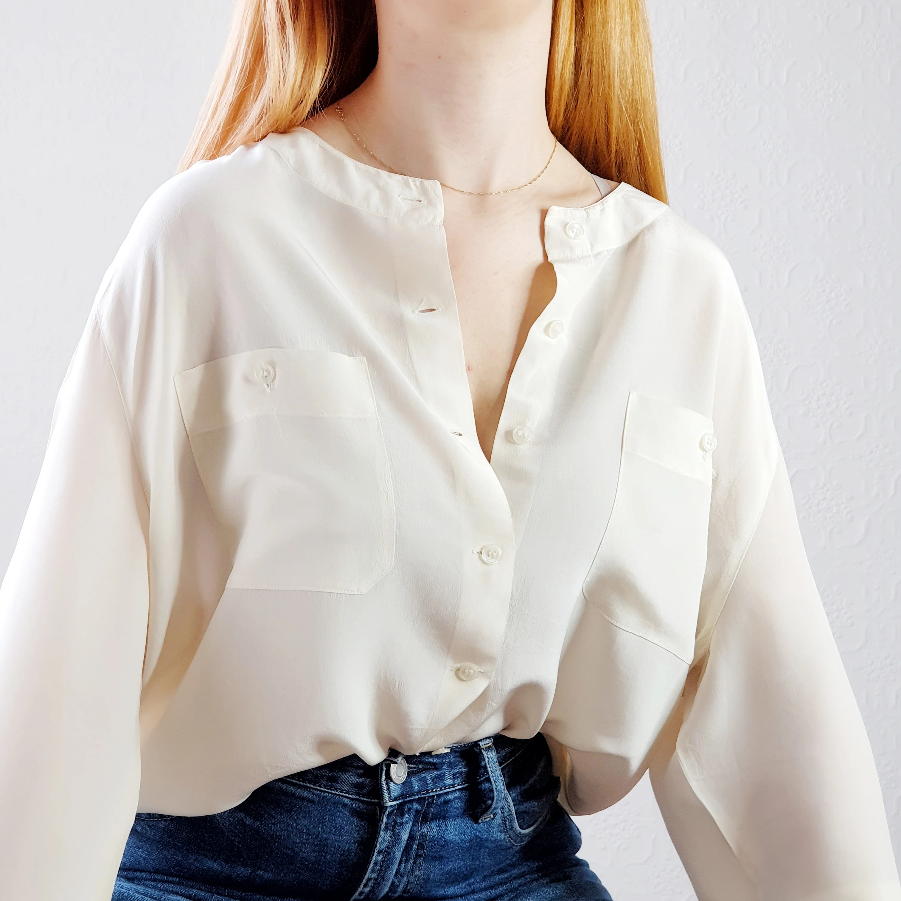 Vintage Ivory Silk Blouse - XL