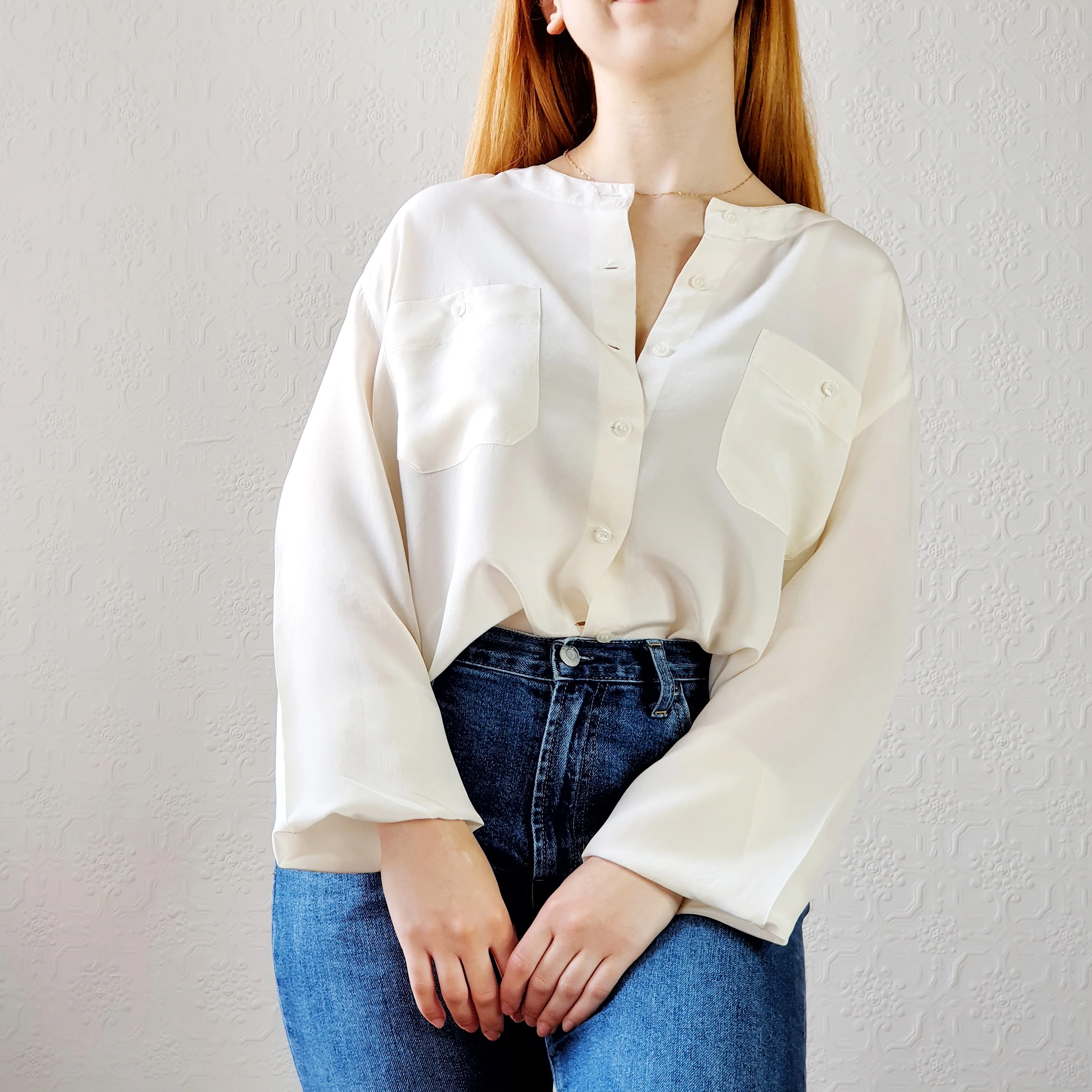 Vintage Ivory Silk Blouse - XL - Image 2