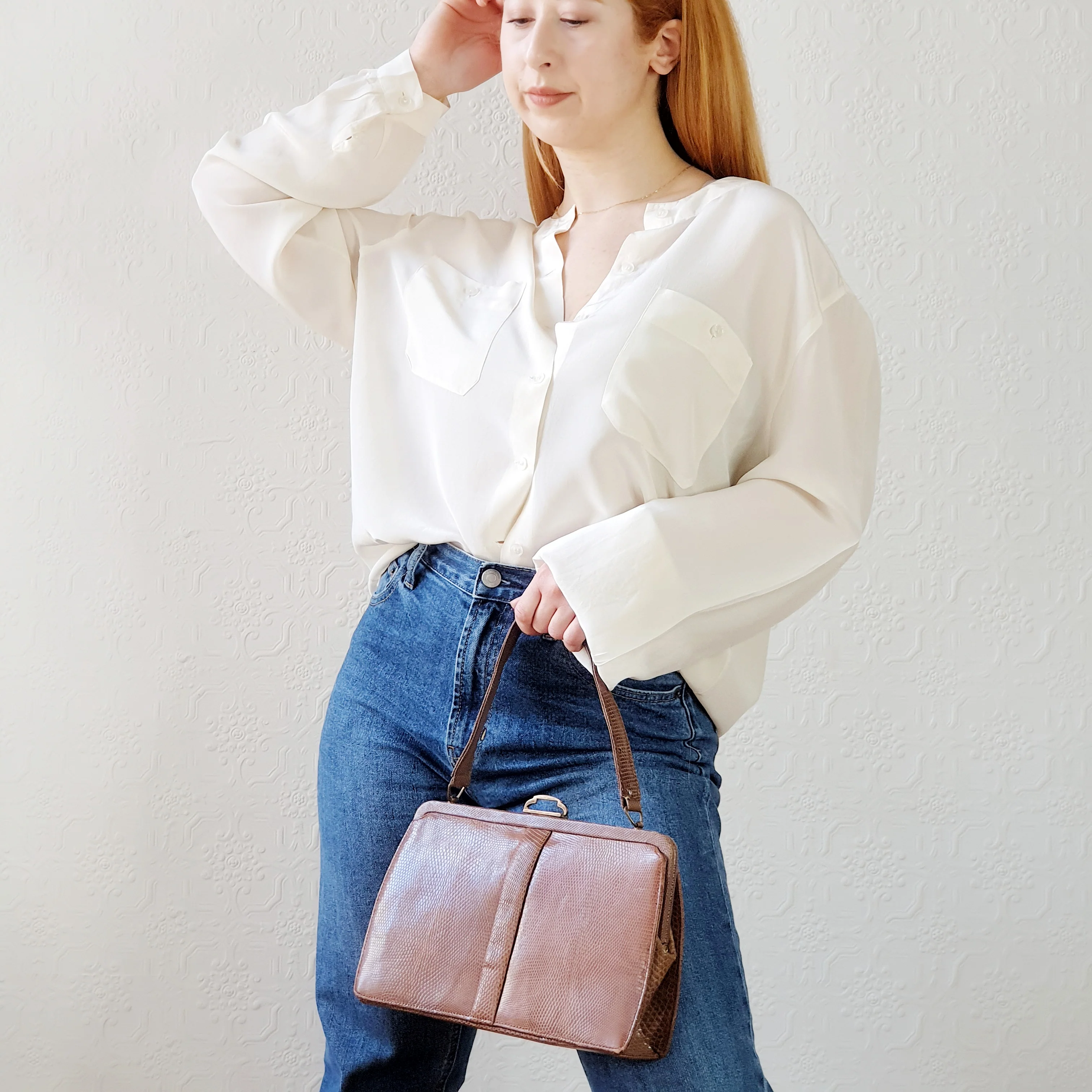 Vintage Ivory Silk Blouse - XL - Image 6