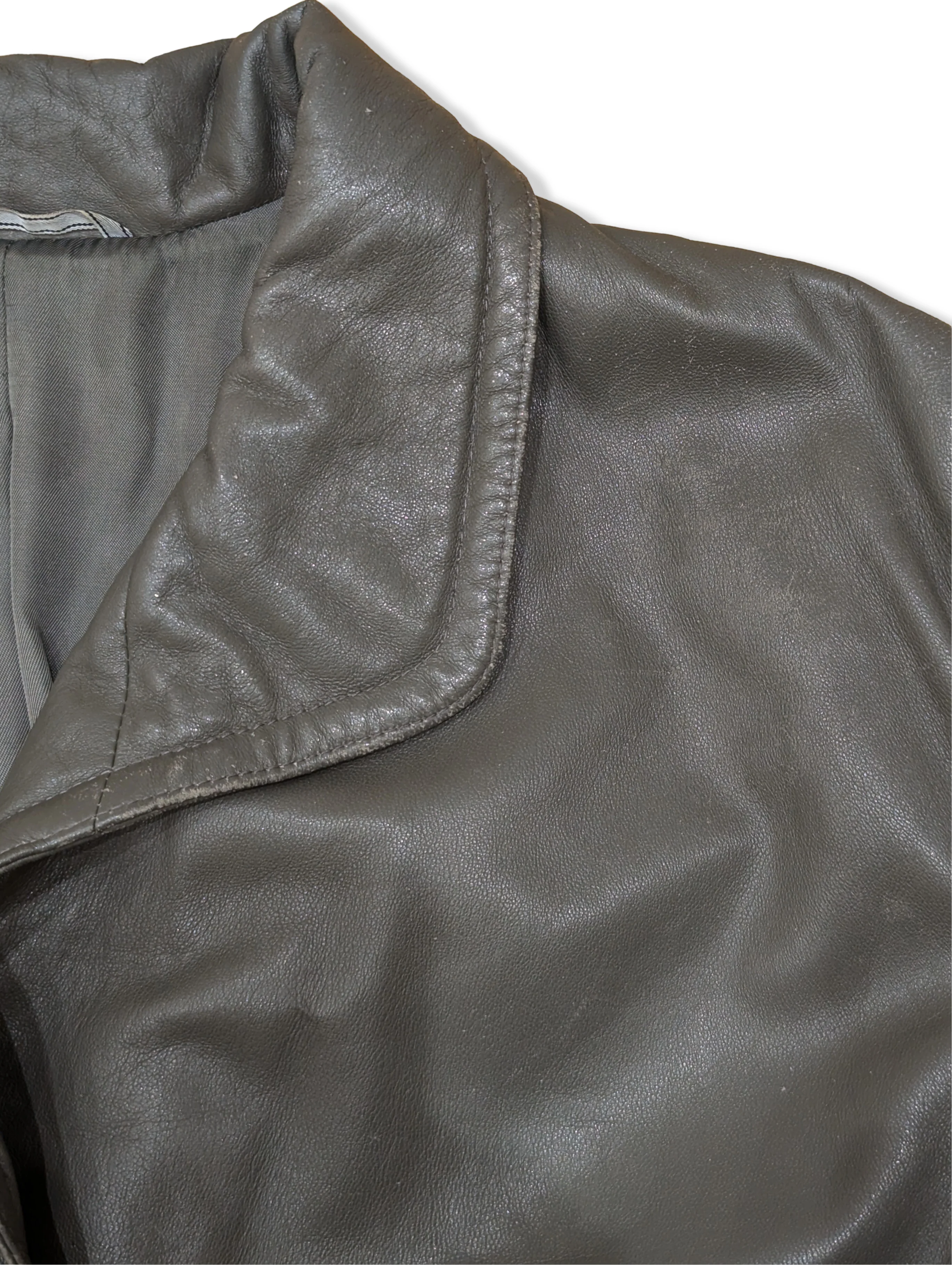 Vintage Khaki Green Blazer Leather Jacket - M - Image 3