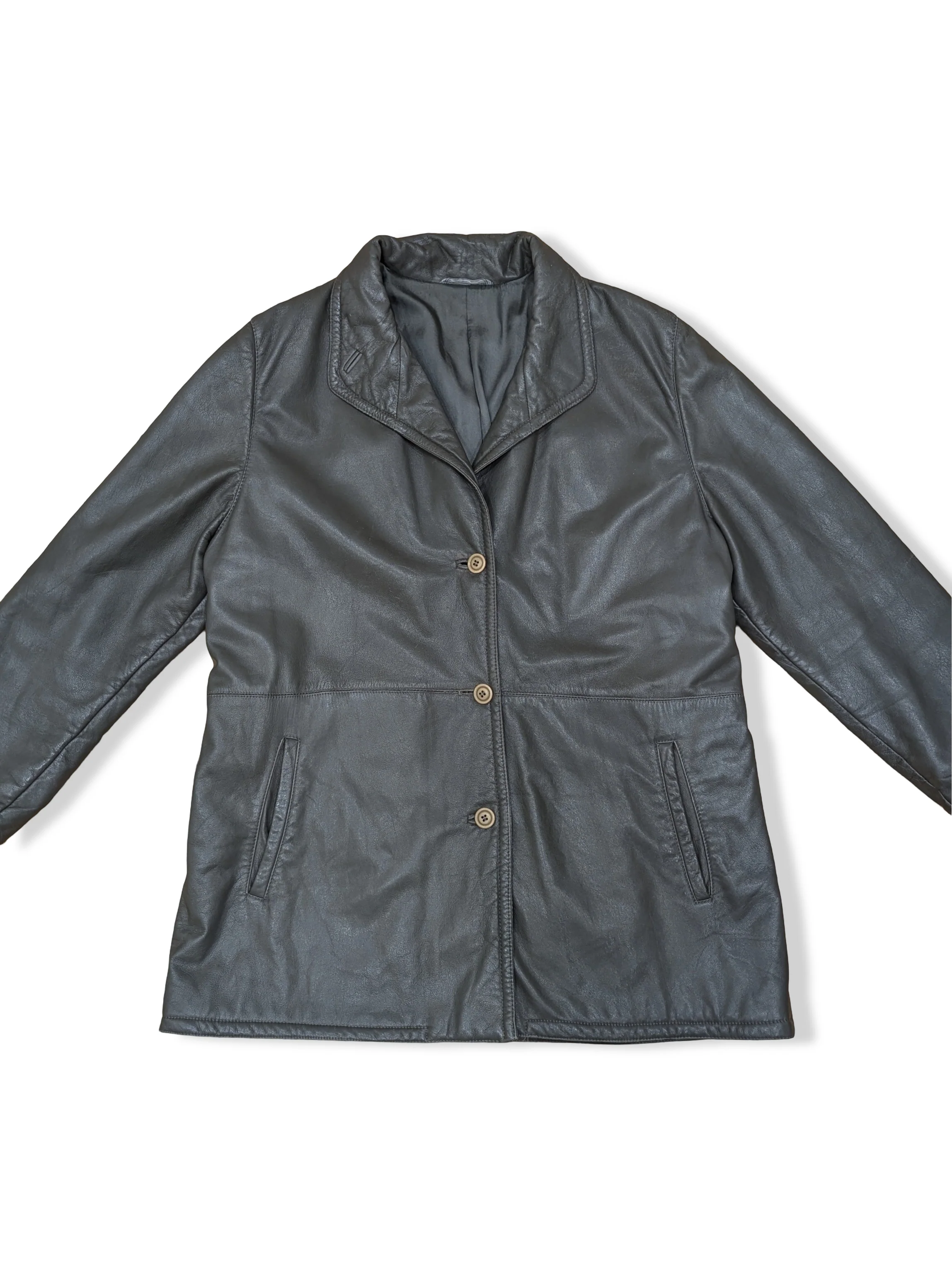 Vintage Khaki Green Blazer Leather Jacket - M - Image 6