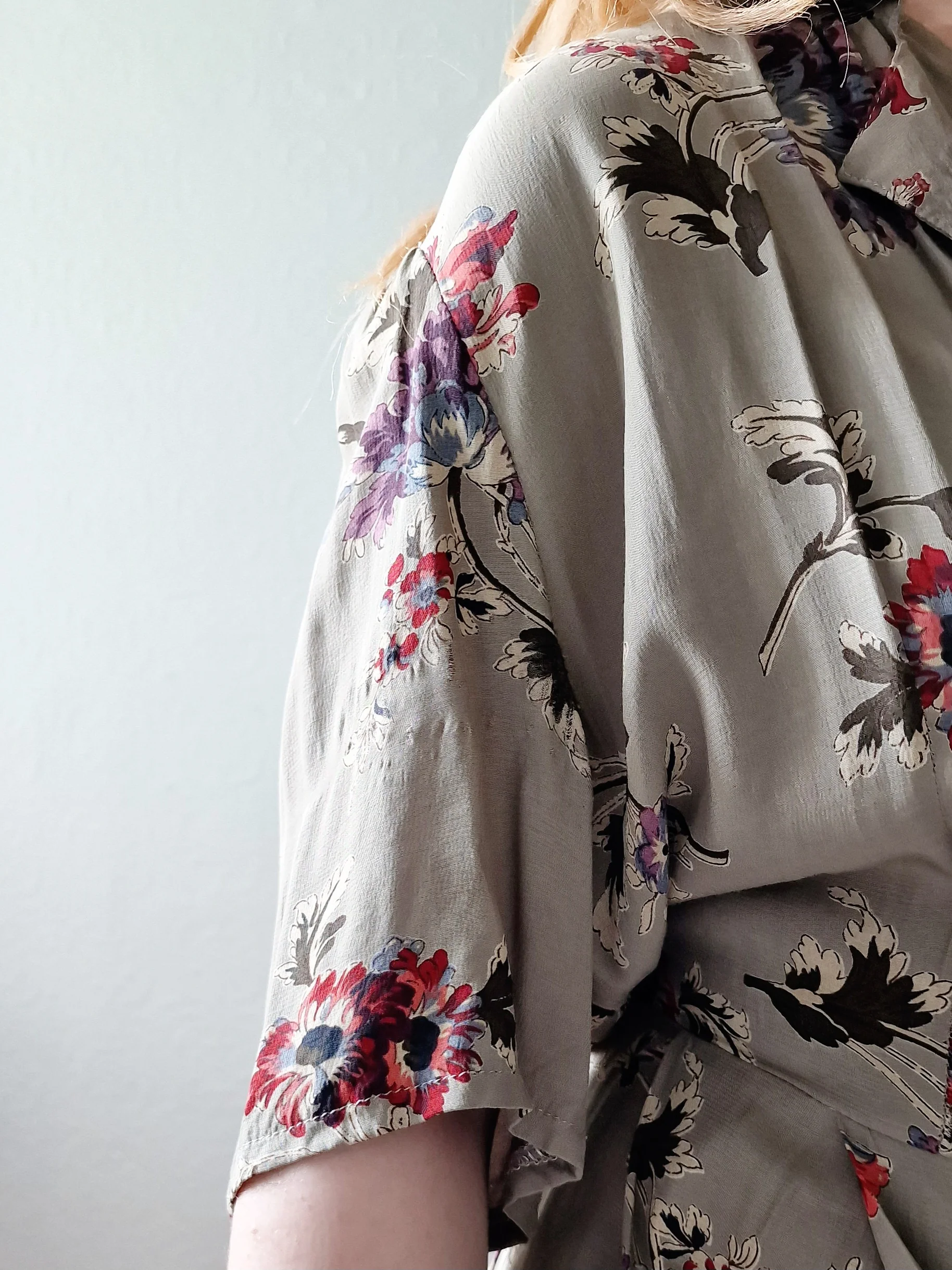 Vintage Khaki Green Short Sleeve Floral Shift Dress - L - Image 8