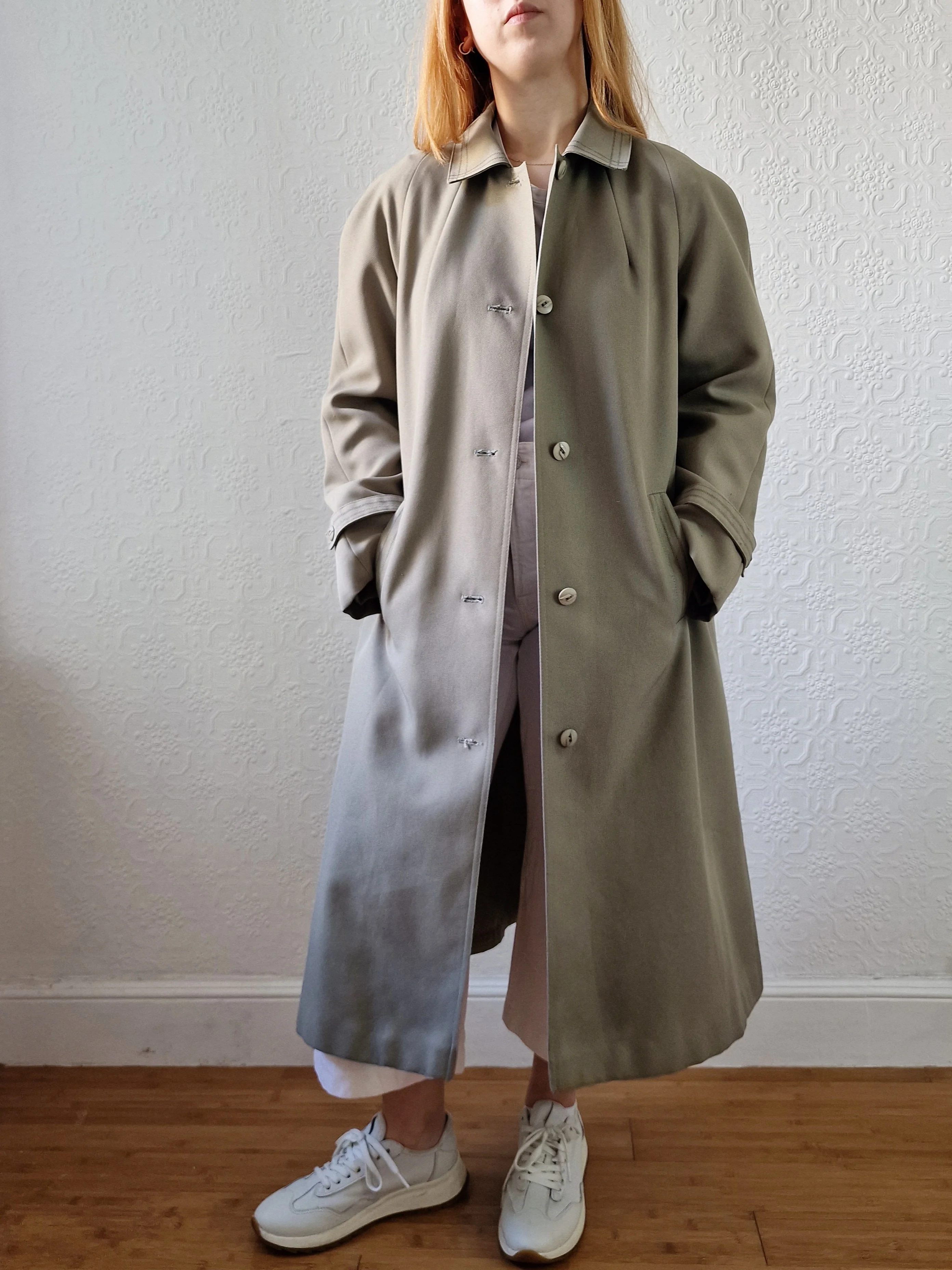 Vintage Khaki Green Single Breasted Trench Coat by Dannimac - S/M - Image 2