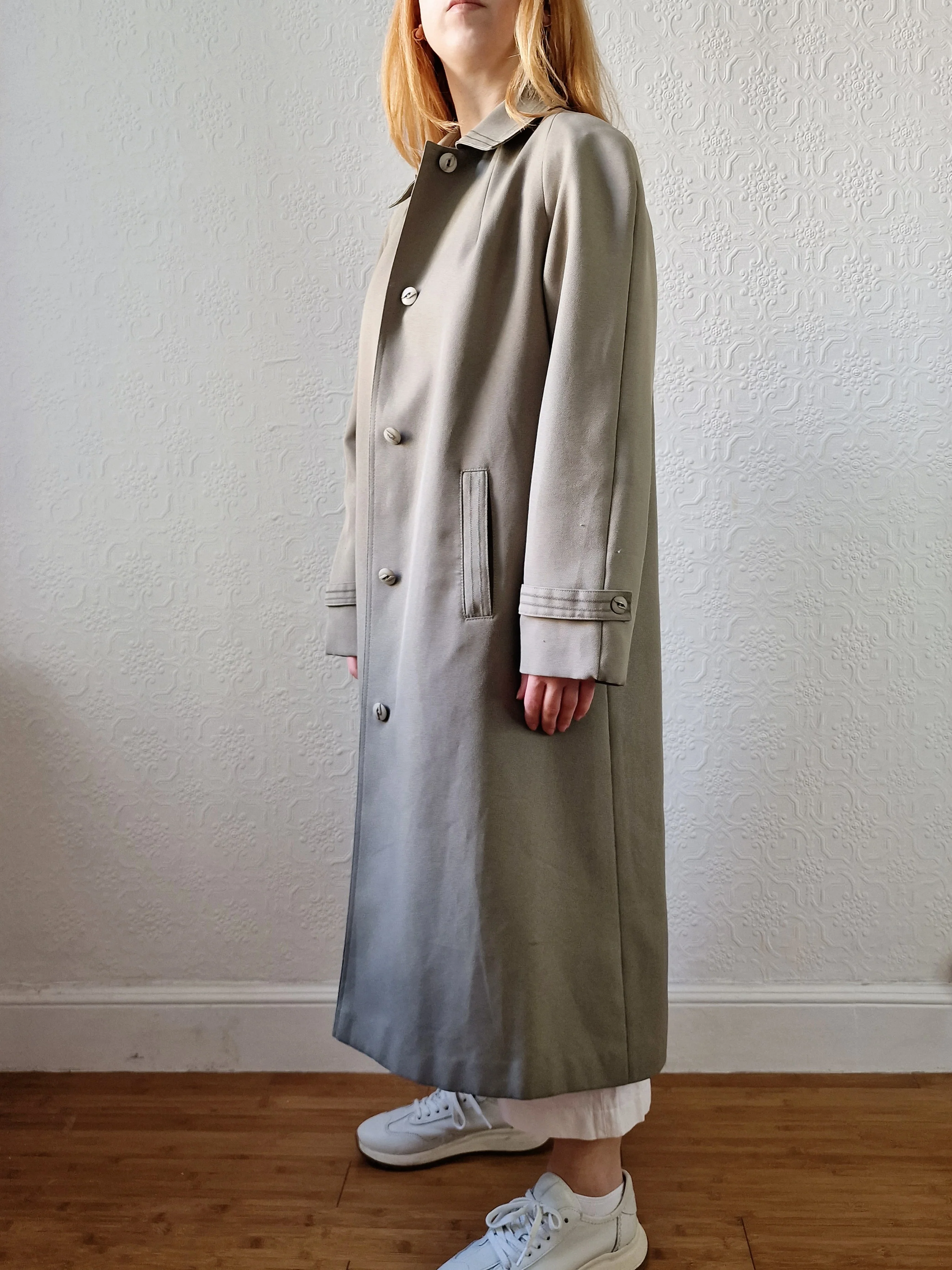 Vintage Khaki Green Single Breasted Trench Coat by Dannimac - S/M - Image 3
