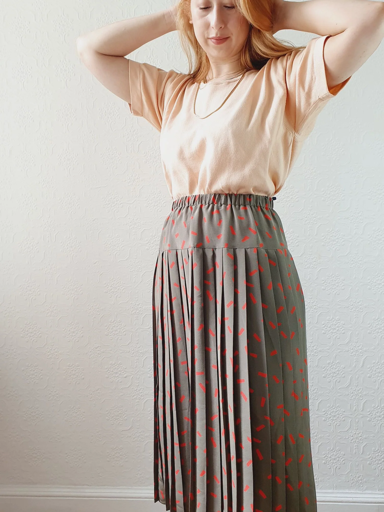 Vintage Khaki Pleated Skirt - S/M - Image 2