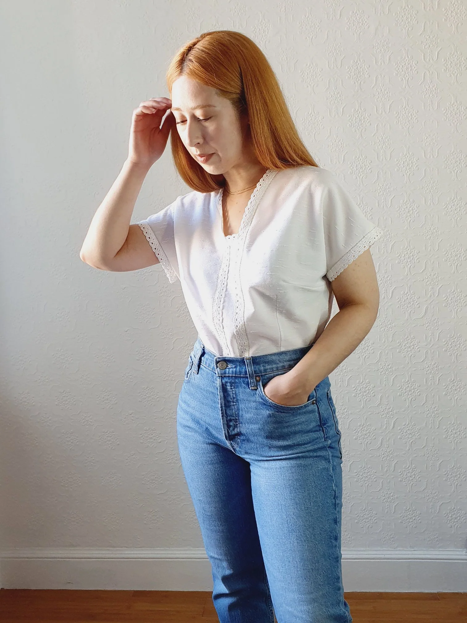 Vintage Lace Trim White Blouse - M - Image 2