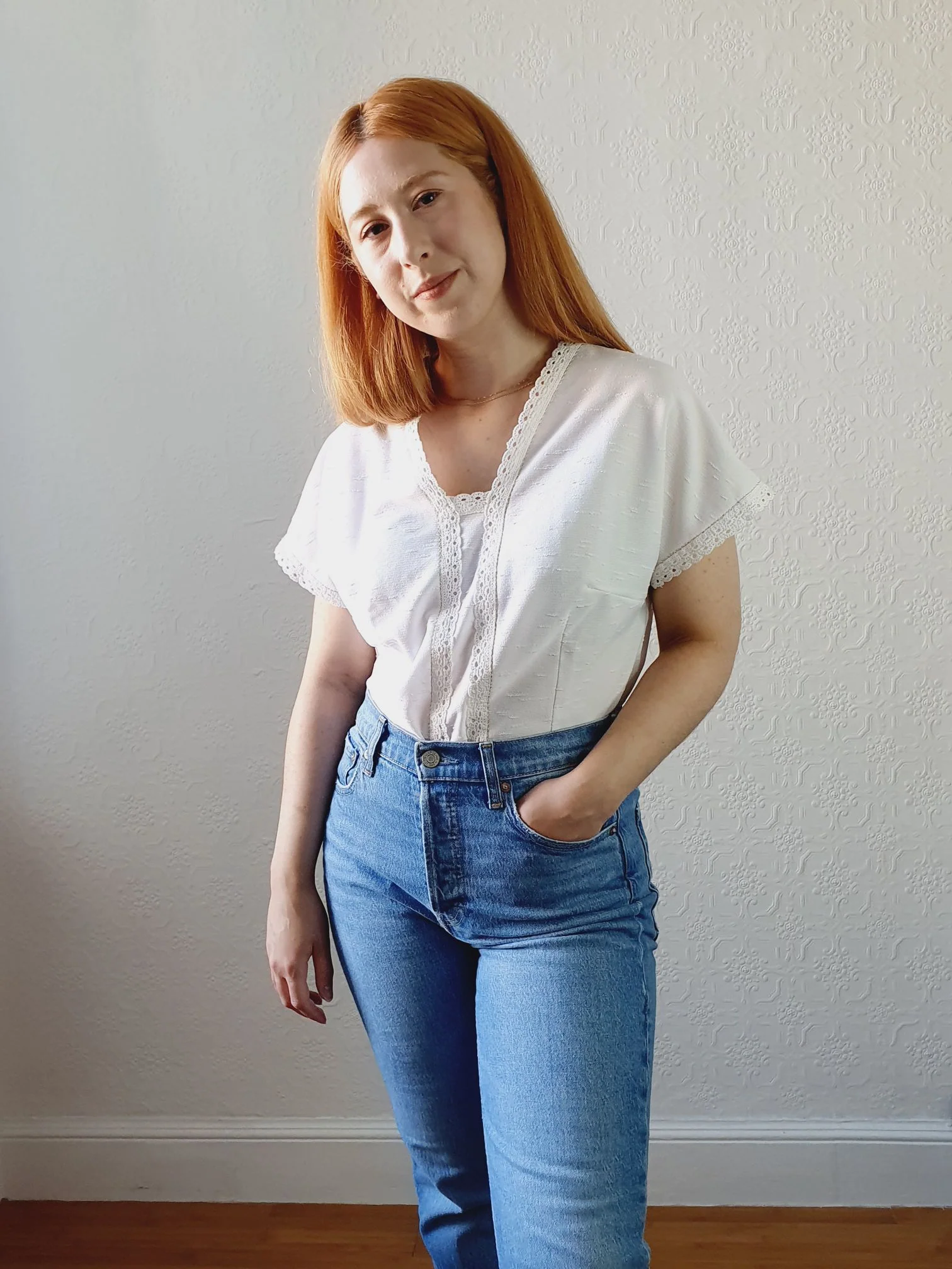 Vintage Lace Trim White Blouse - M - Image 3