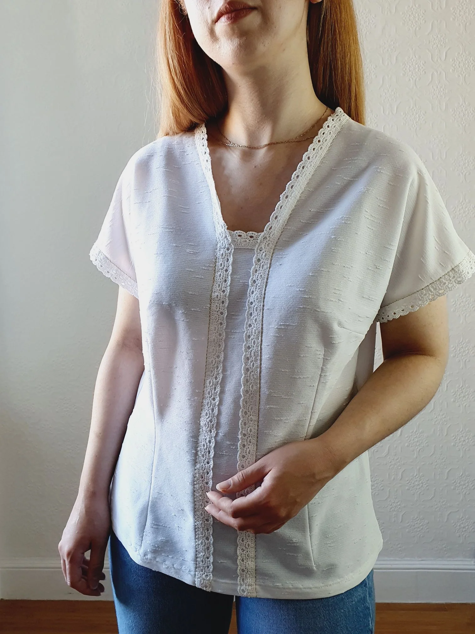 Vintage Lace Trim White Blouse - M - Image 8