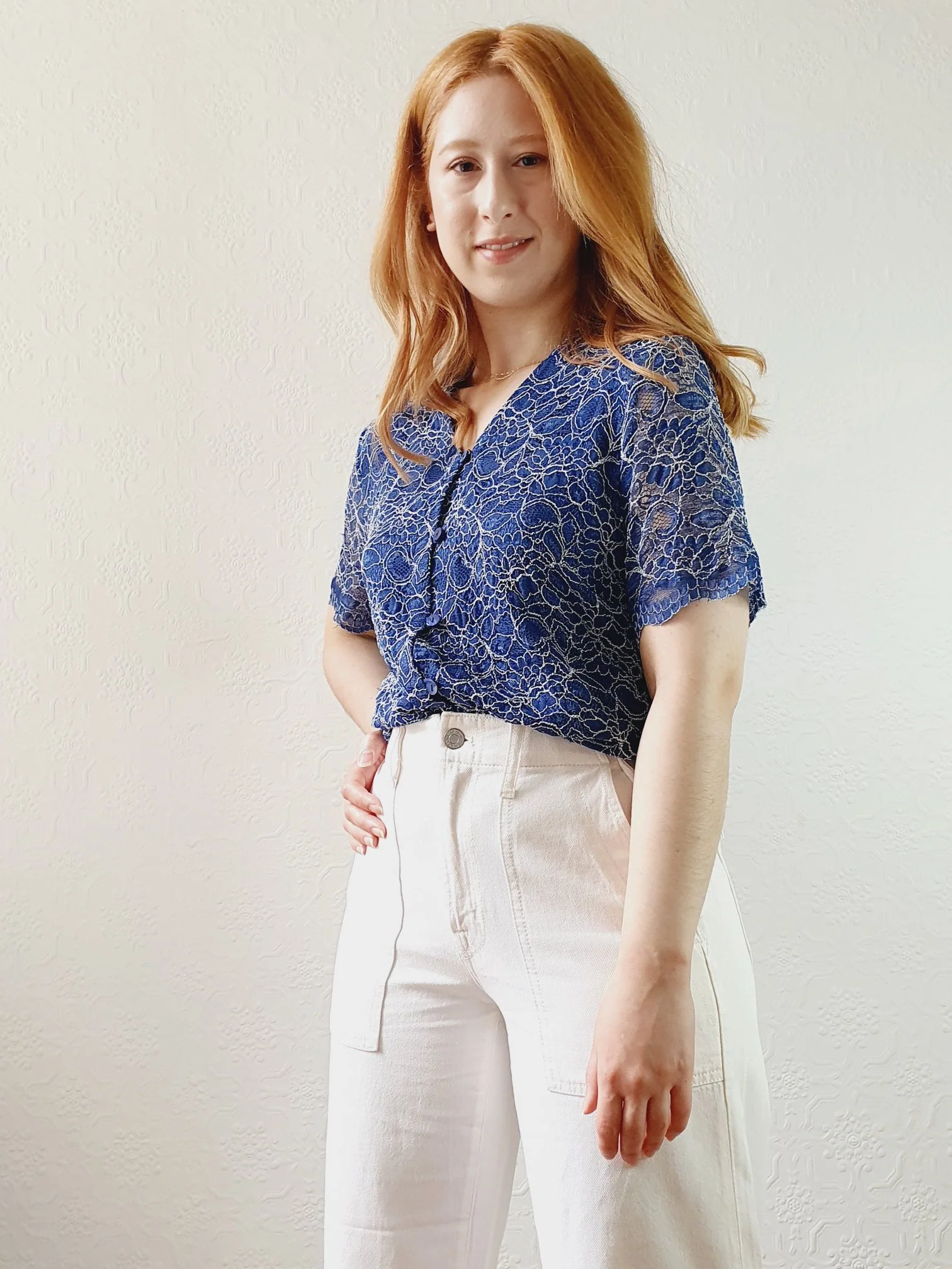 Vintage Lacy Navy Blouse - M