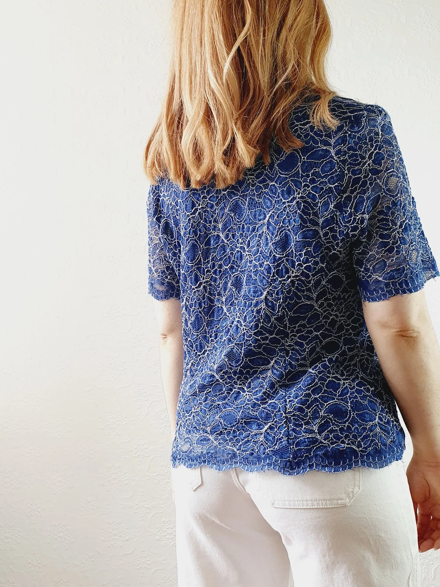 Vintage Lacy Navy Blouse - M - Image 5