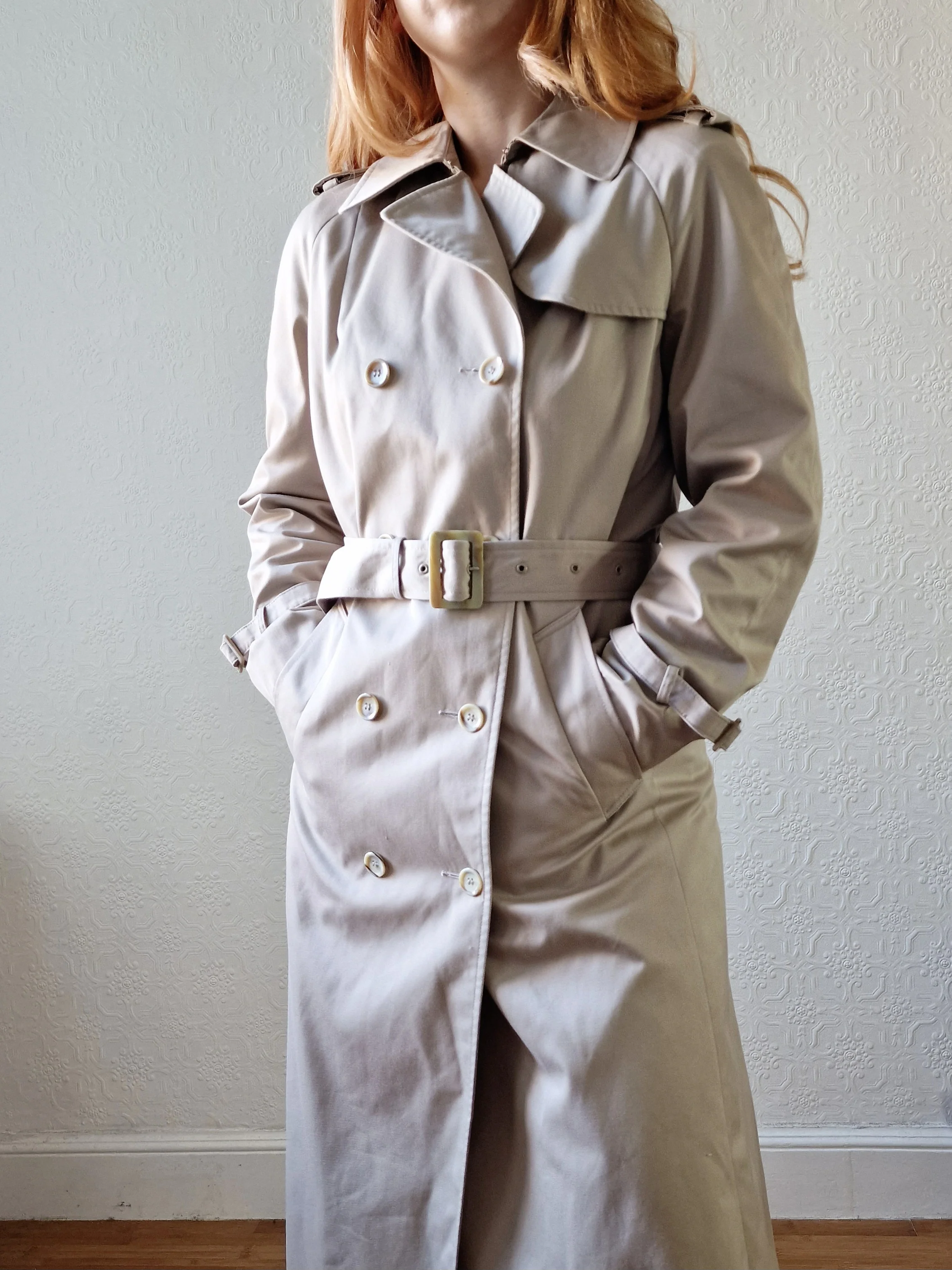 Vintage Light Beige Double Breasted Trench Coat with Belt - S - Image 10
