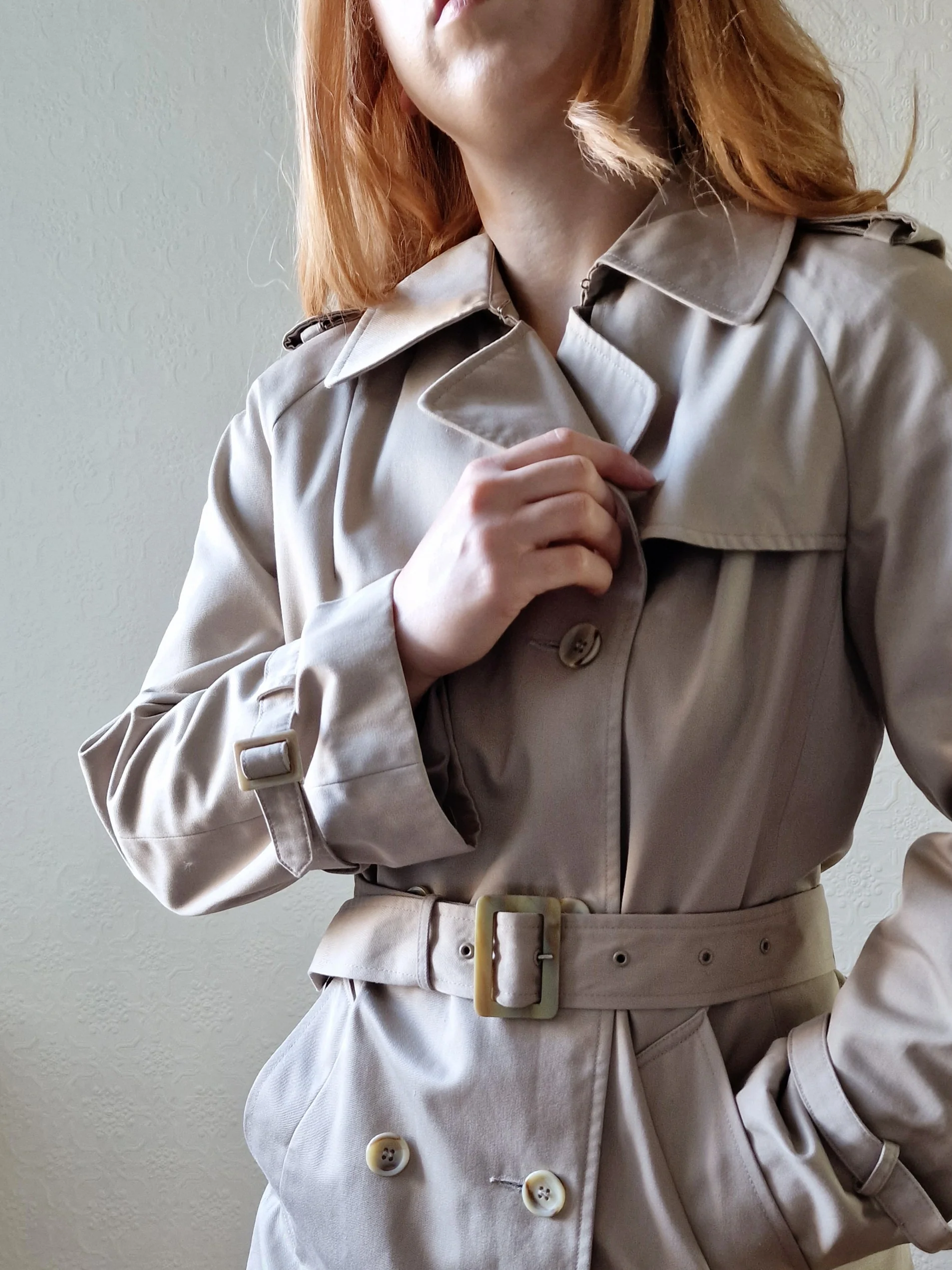 Vintage Light Beige Double Breasted Trench Coat with Belt - S - Image 11