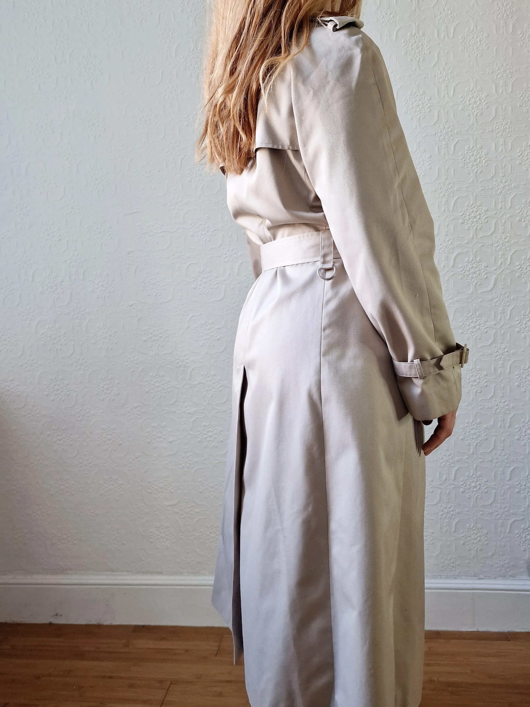 Vintage Light Beige Double Breasted Trench Coat with Belt - S - Image 13