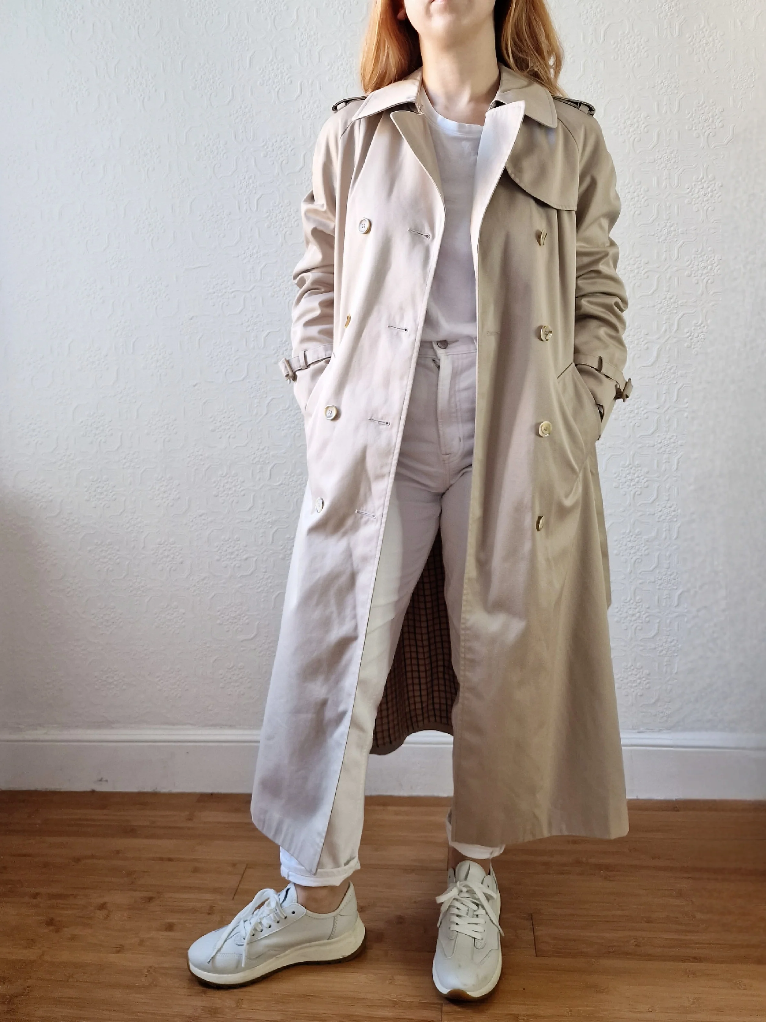 Vintage Light Beige Double Breasted Trench Coat with Belt - S - Image 2