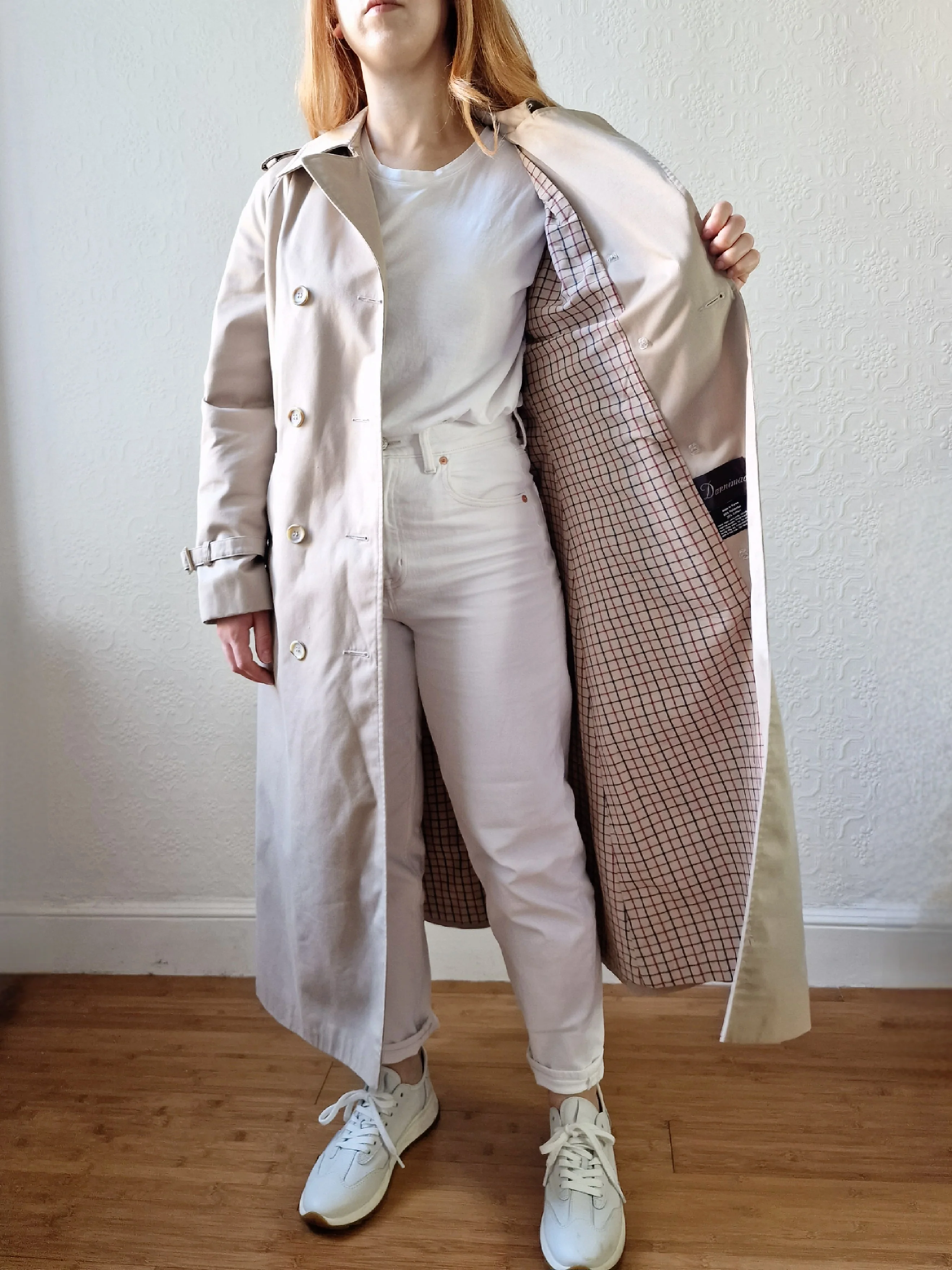 Vintage Light Beige Double Breasted Trench Coat with Belt - S - Image 5