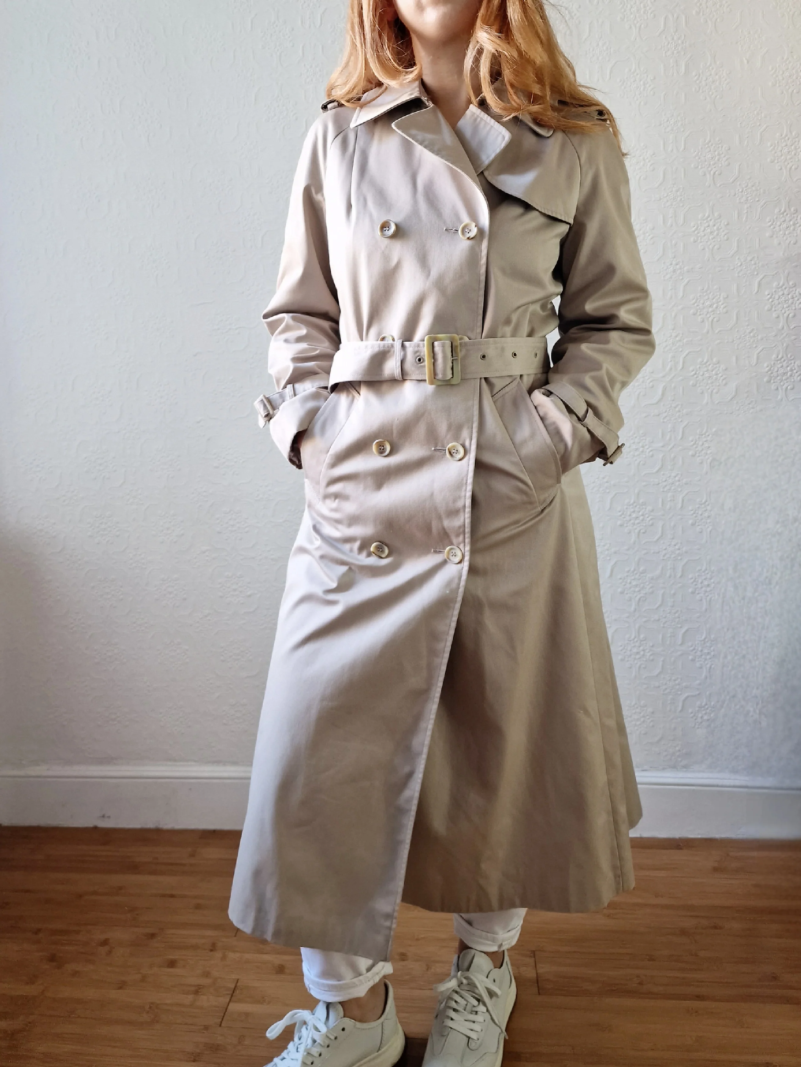 Vintage Light Beige Double Breasted Trench Coat with Belt - S - Image 6