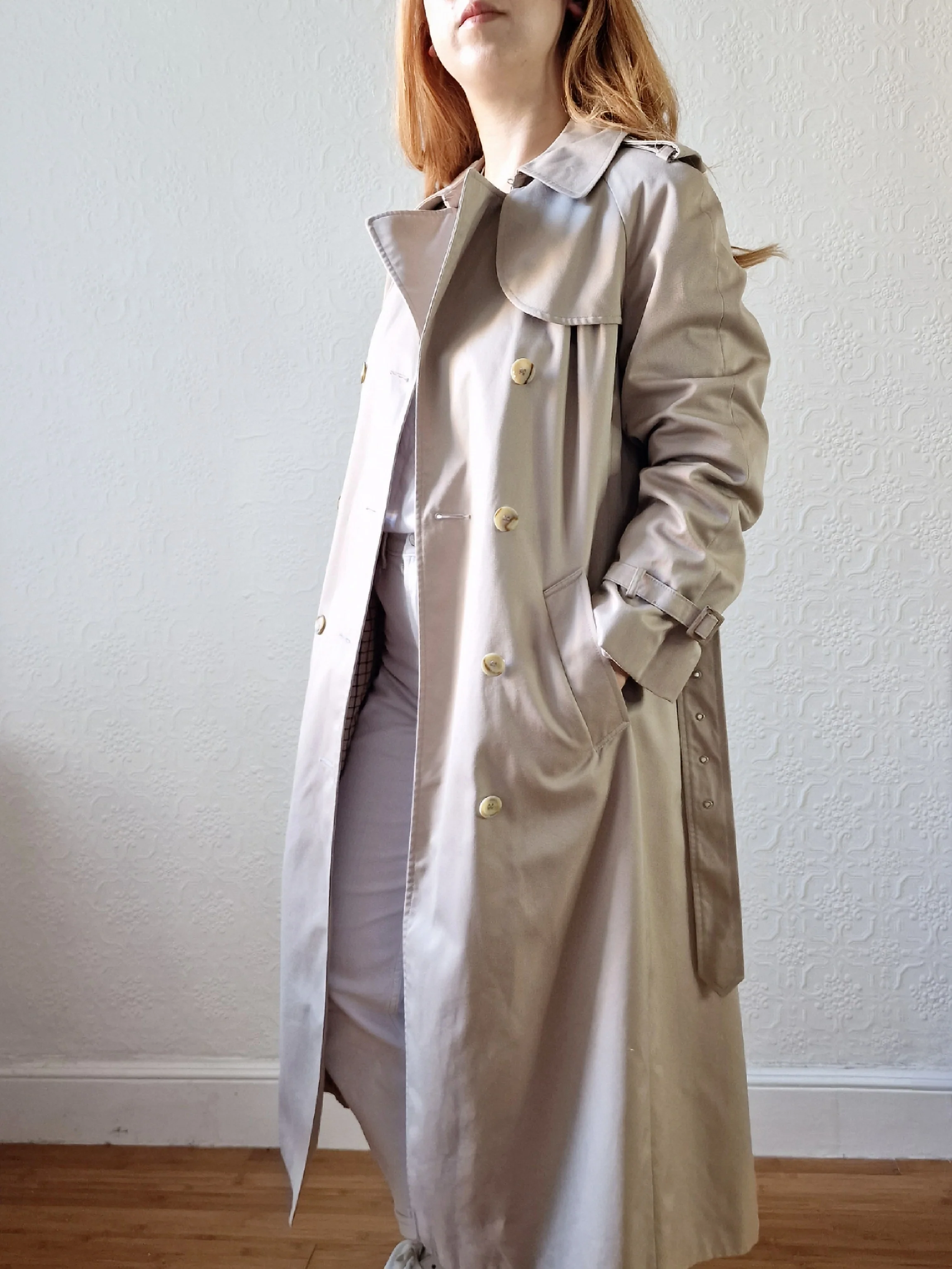 Vintage Light Beige Double Breasted Trench Coat with Belt - S - Image 7