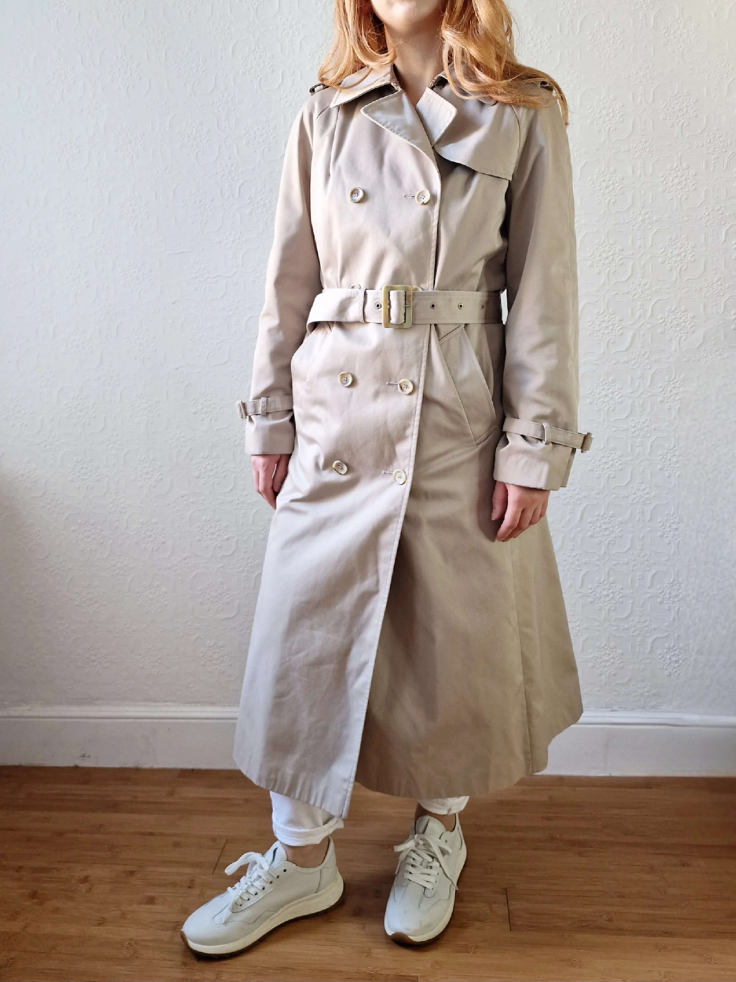 Vintage Light Beige Double Breasted Trench Coat with Belt - S - Image 8