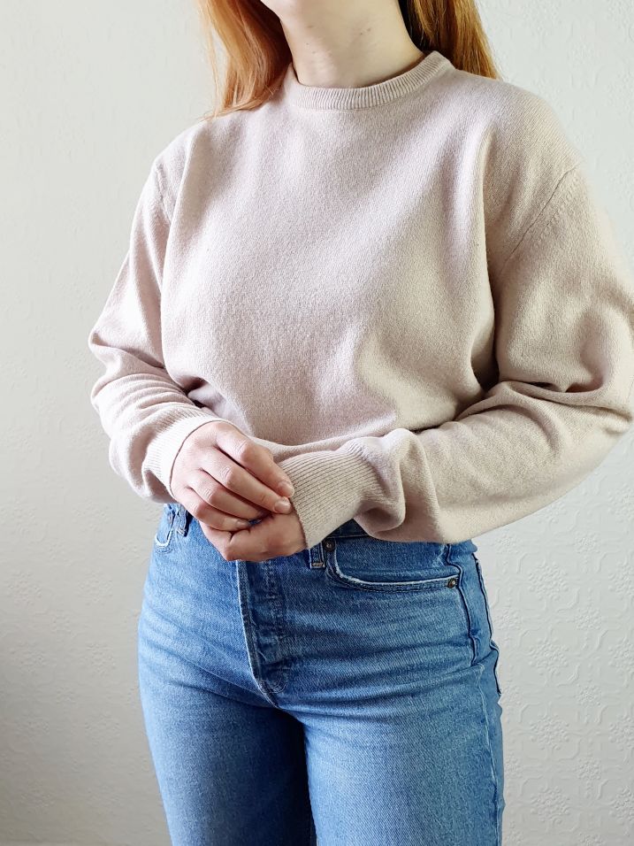 Vintage Light Beige Lambswool Jumper - L