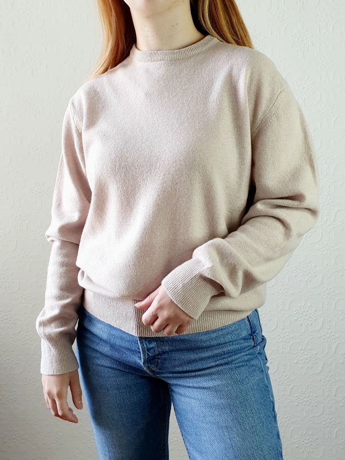 Vintage Light Beige Lambswool Jumper - L - Image 10