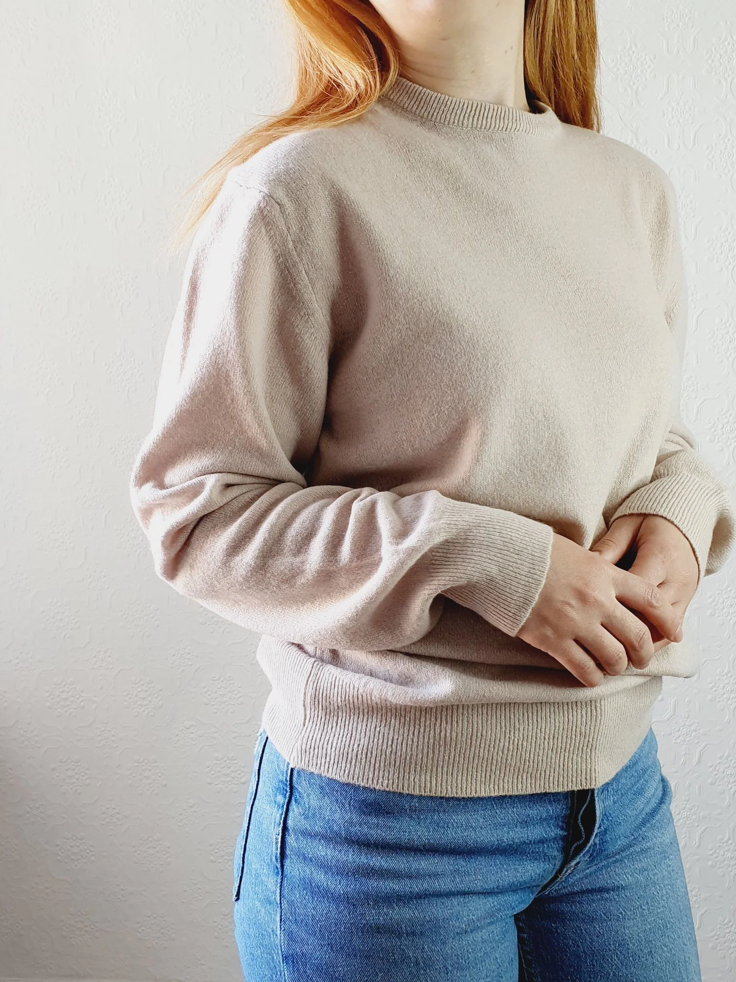 Vintage Light Beige Lambswool Jumper - L - Image 4