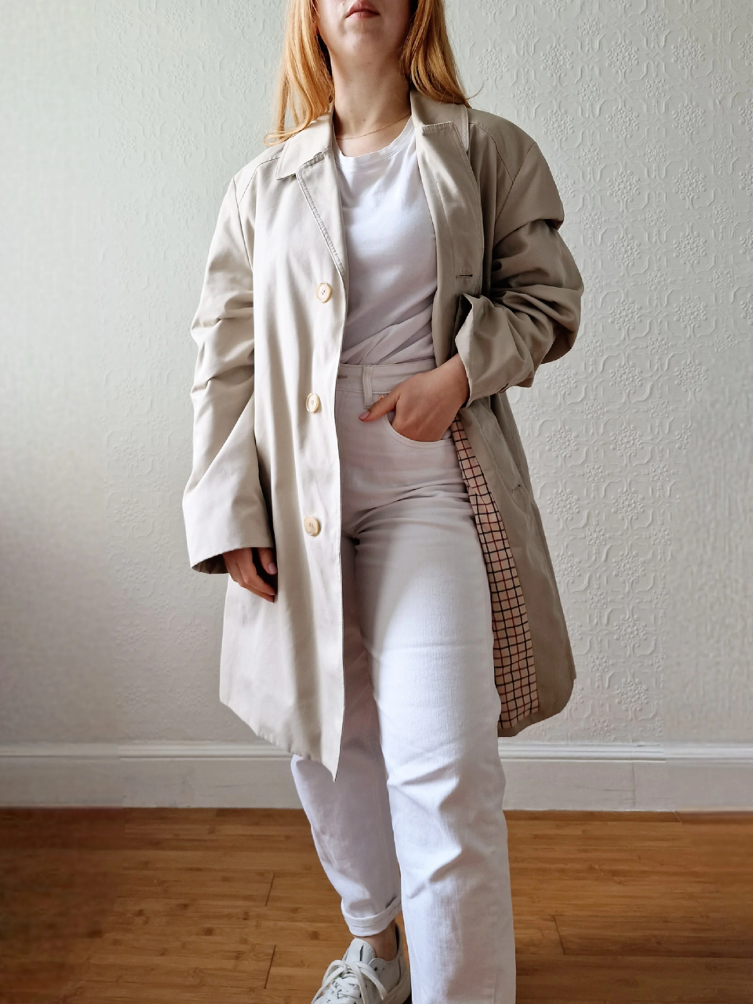 Vintage Light Beige Single Breasted Medium Length Trench Coat by Dannimac - M/L - Image 2