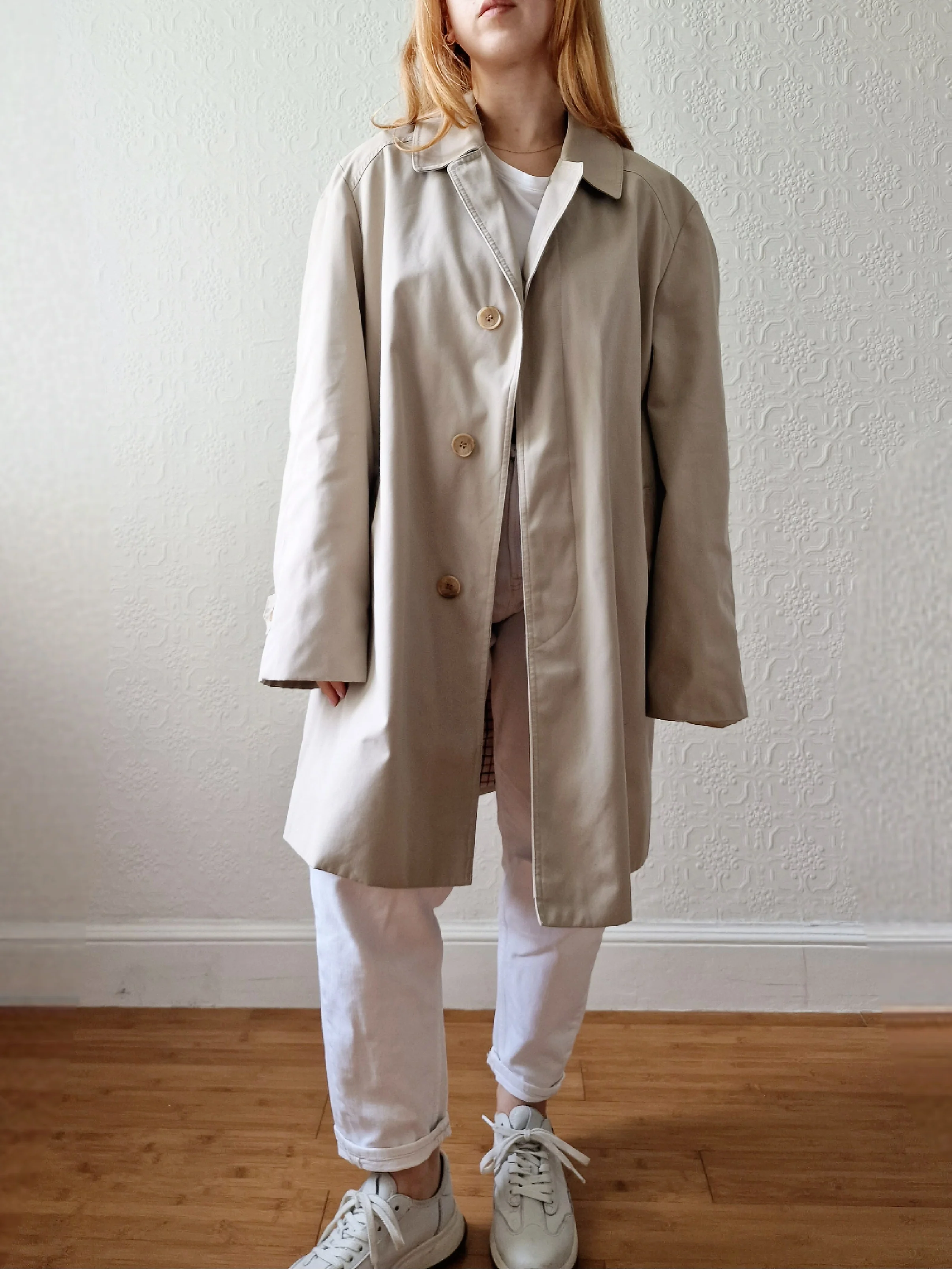 Vintage Light Beige Single Breasted Medium Length Trench Coat by Dannimac - M/L - Image 4