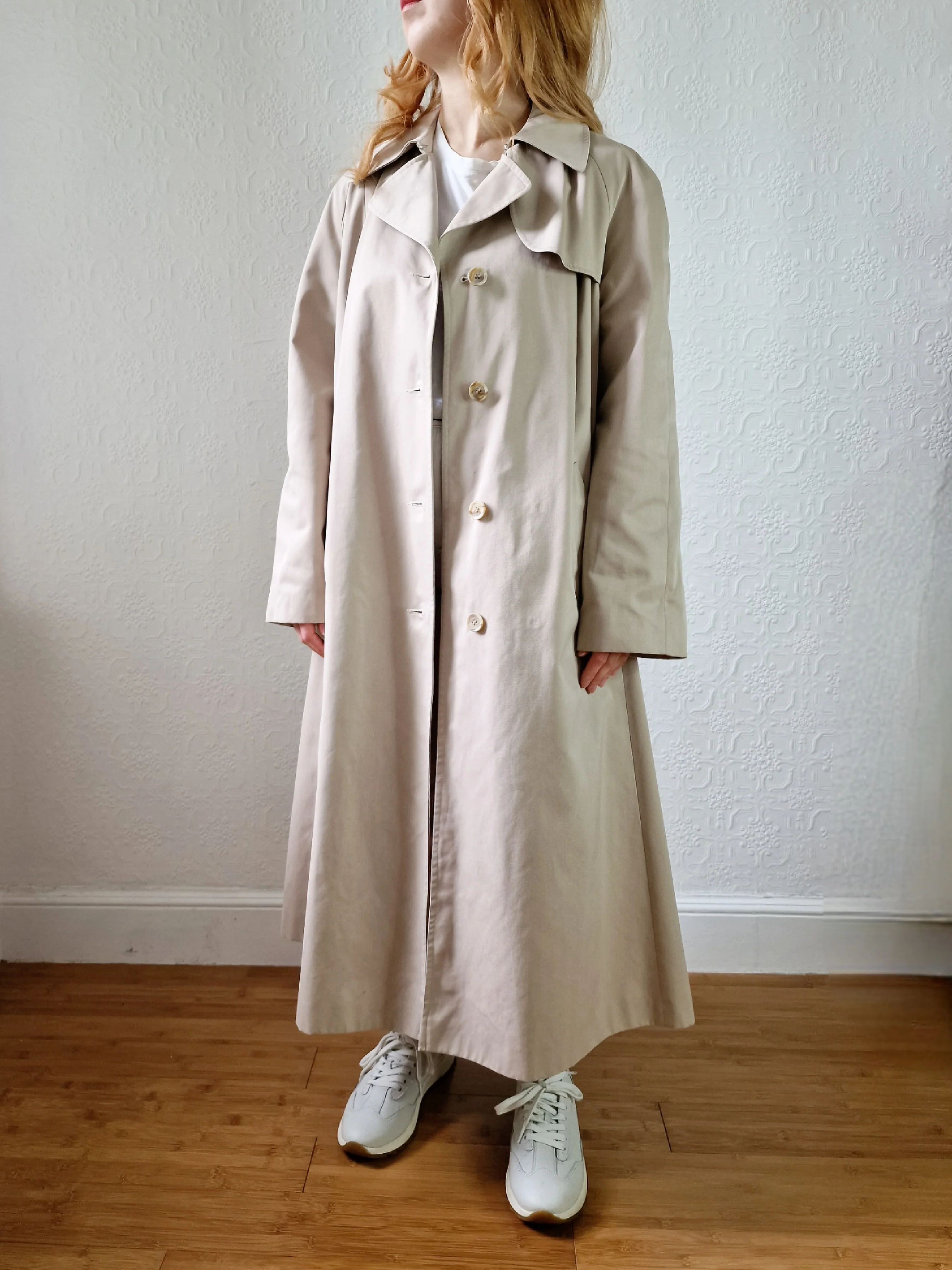 Vintage Light Beige Single Breasted Trench Coat - M/L - Image 2
