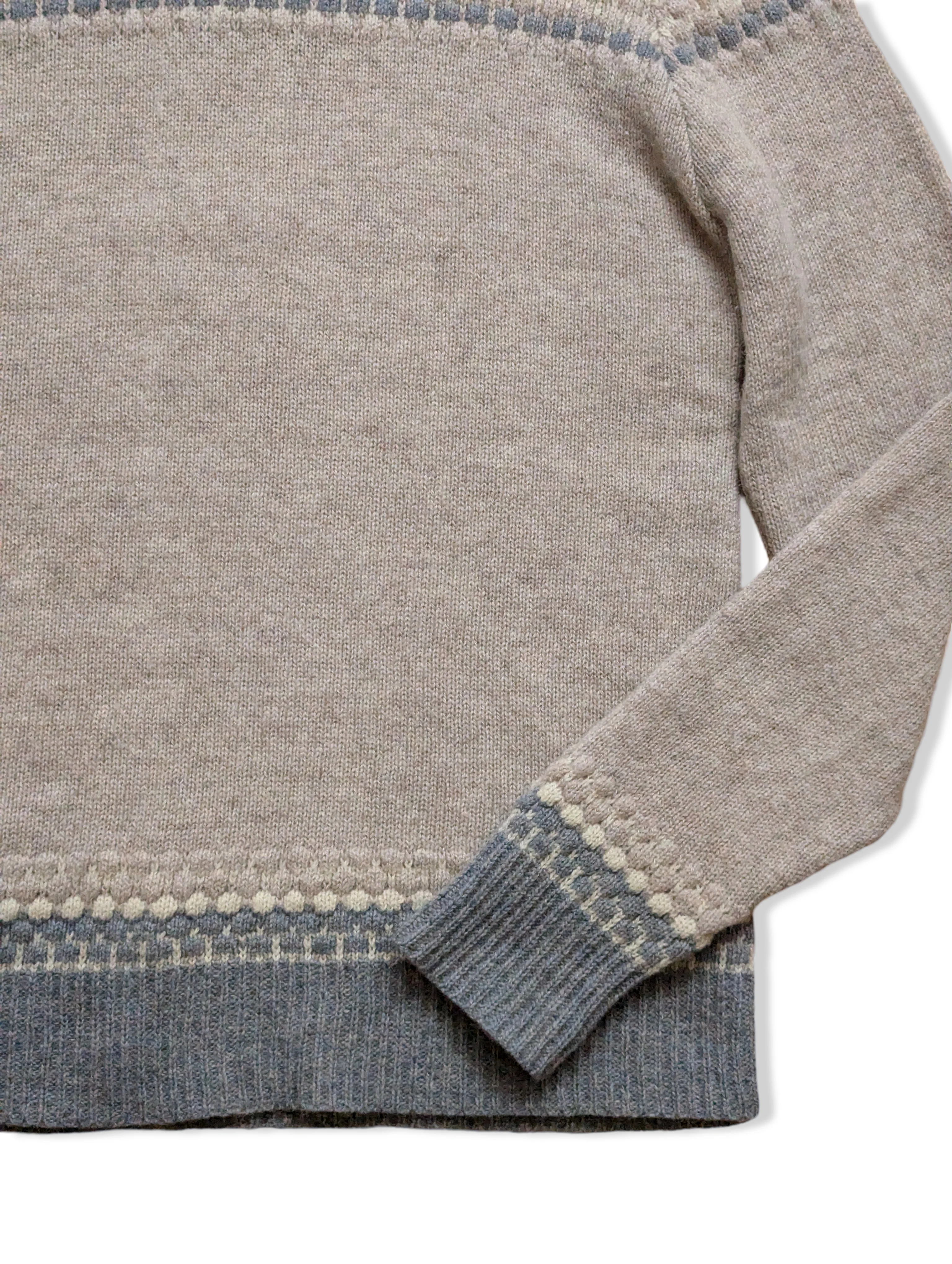 Vintage Light Blue and Beige Pure Wool Knitted Jumper - M - Image 4