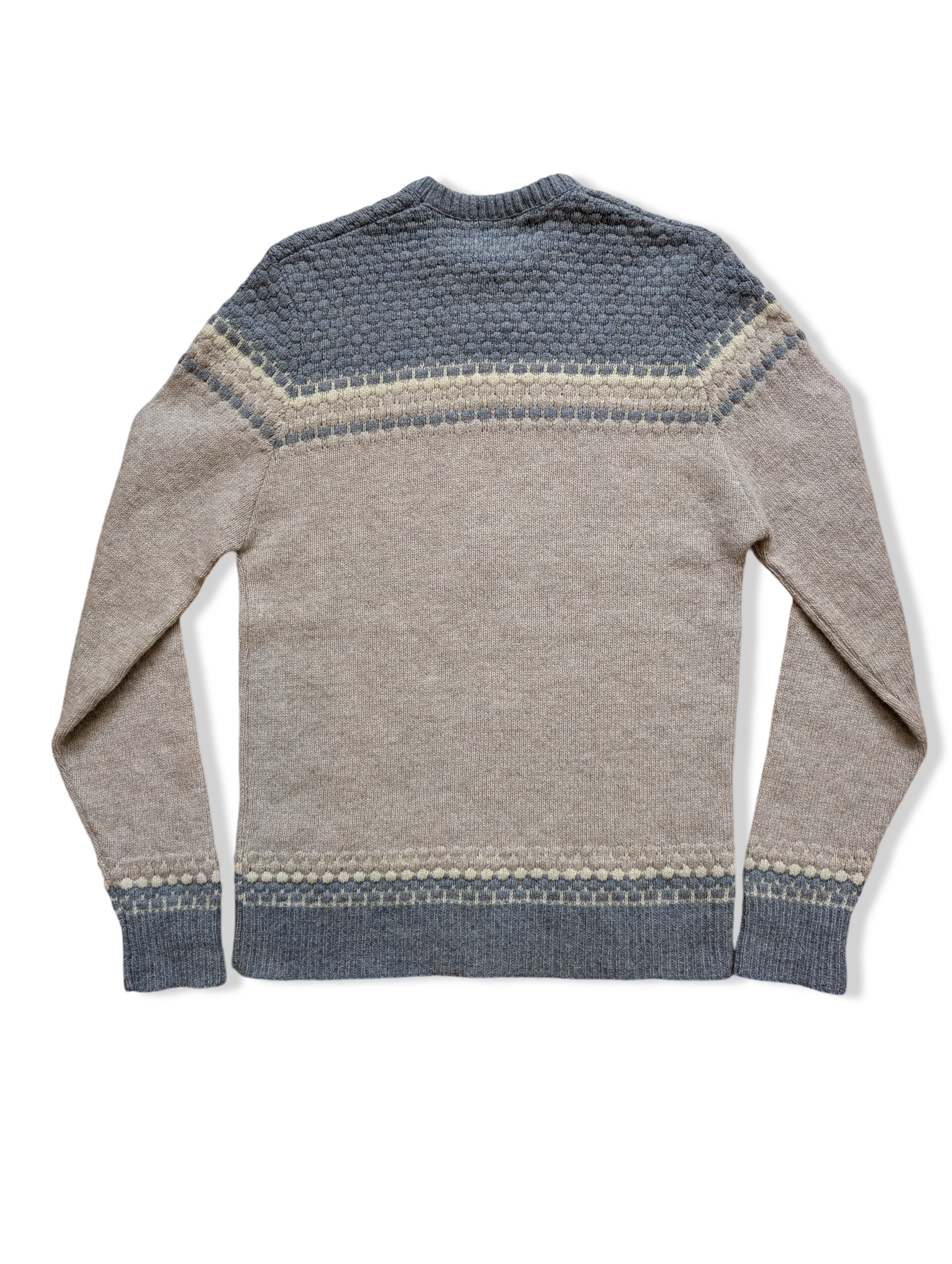 Vintage Light Blue and Beige Pure Wool Knitted Jumper - M - Image 5