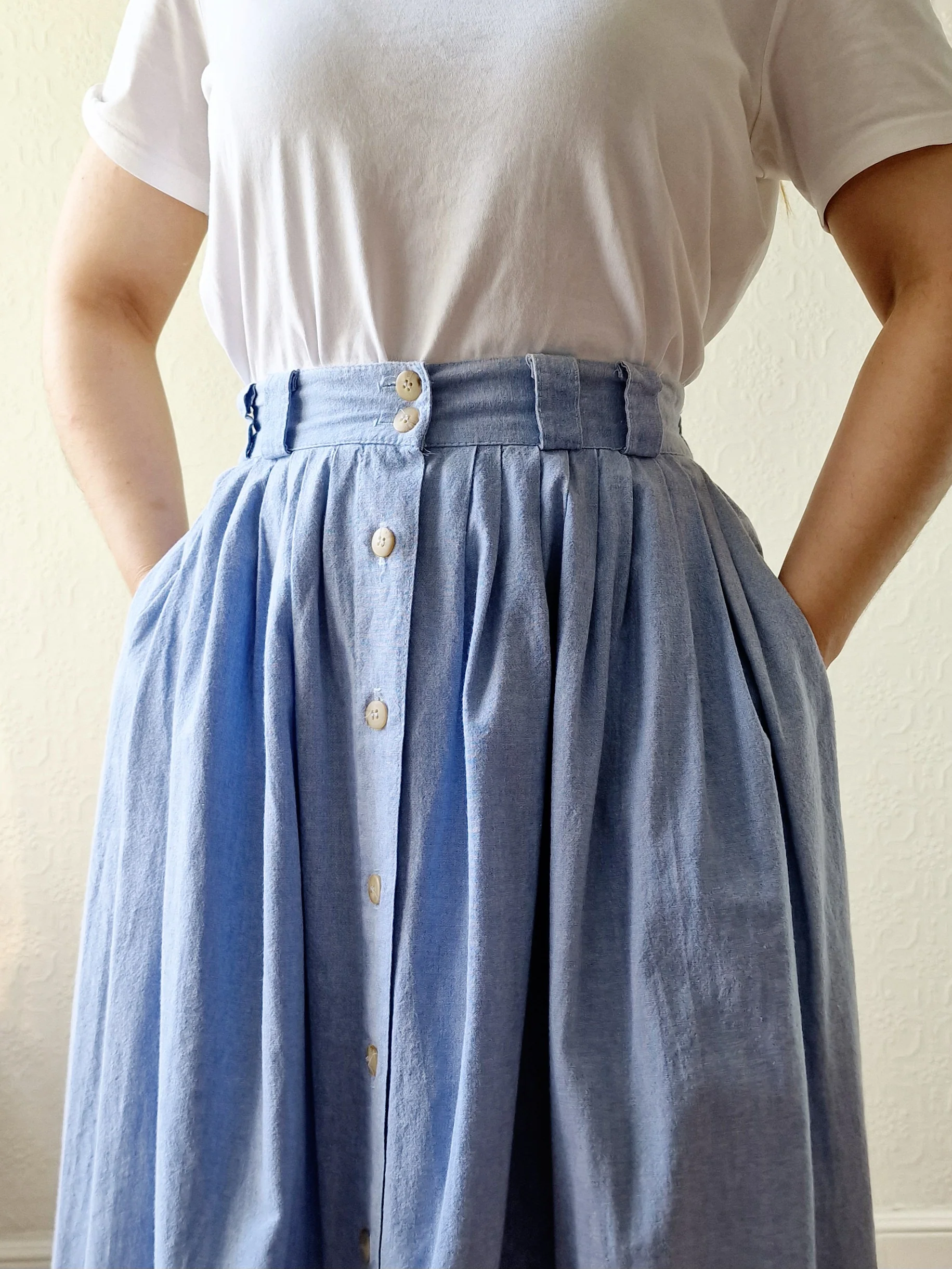 Vintage Light Blue High Waisted A-Line Skirt - S - Image 2